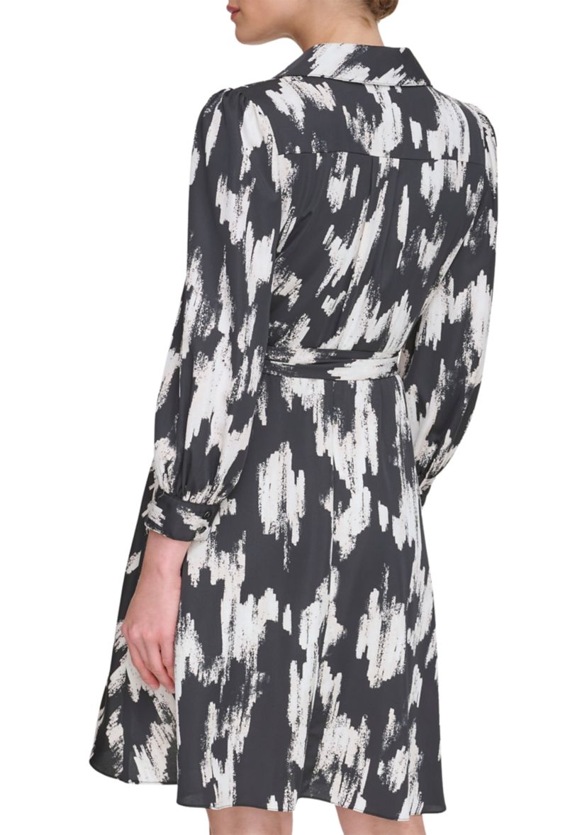 Womens 3/4 Sleeve Collar Neck Printed Fit and Flare Dress