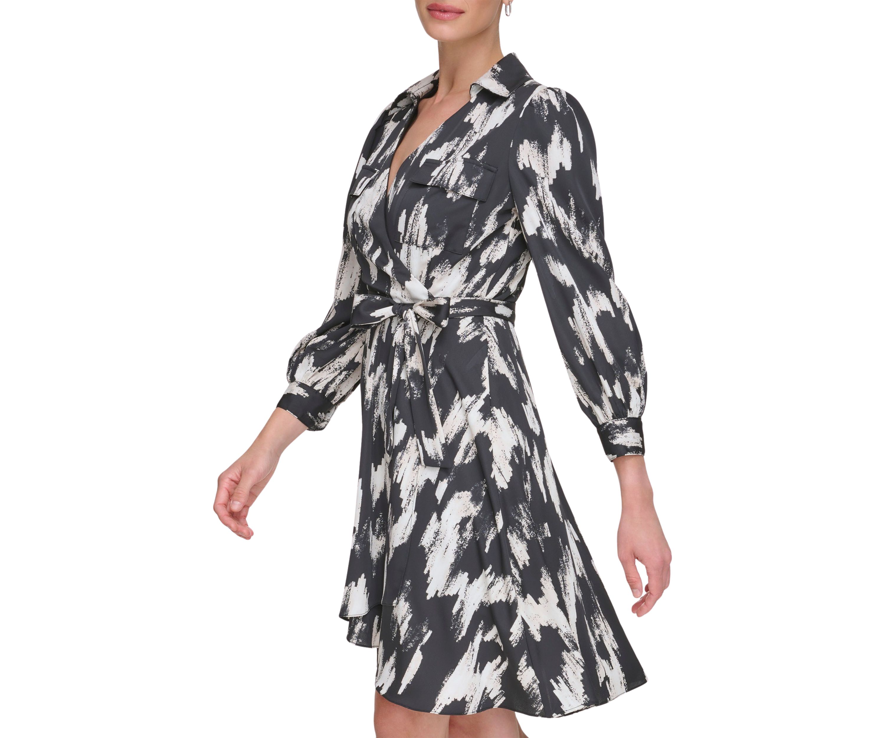 Womens 3/4 Sleeve Collar Neck Printed Fit and Flare Dress