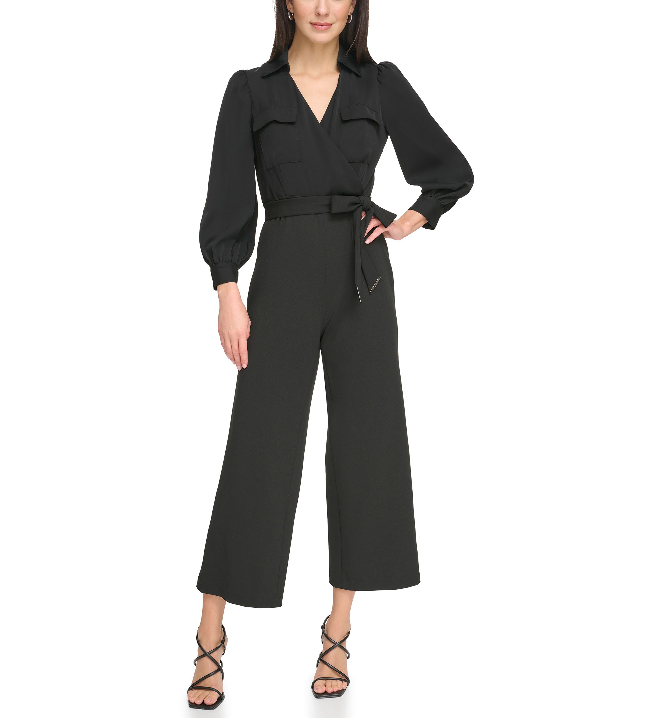 Womens Long Sleeve Collar Neck Solid Jumpsuit