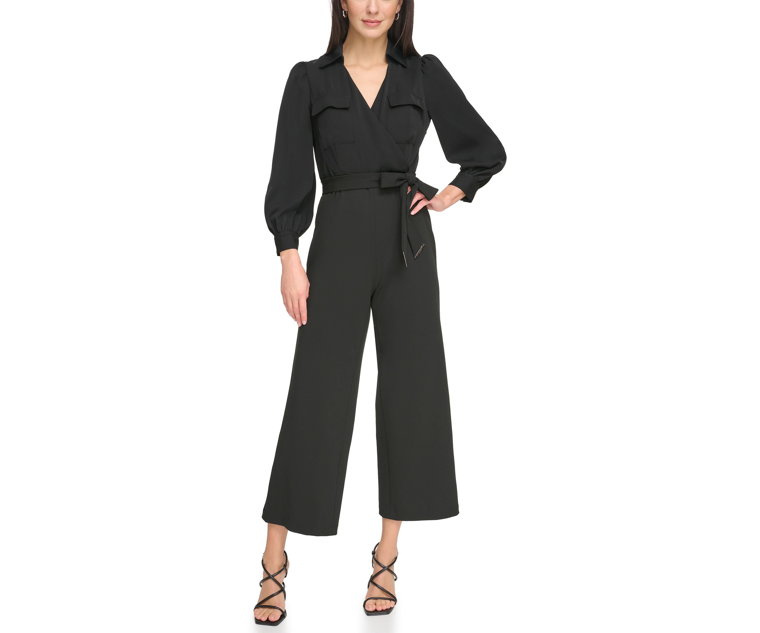 Womens Long Sleeve Collar Neck Solid Jumpsuit