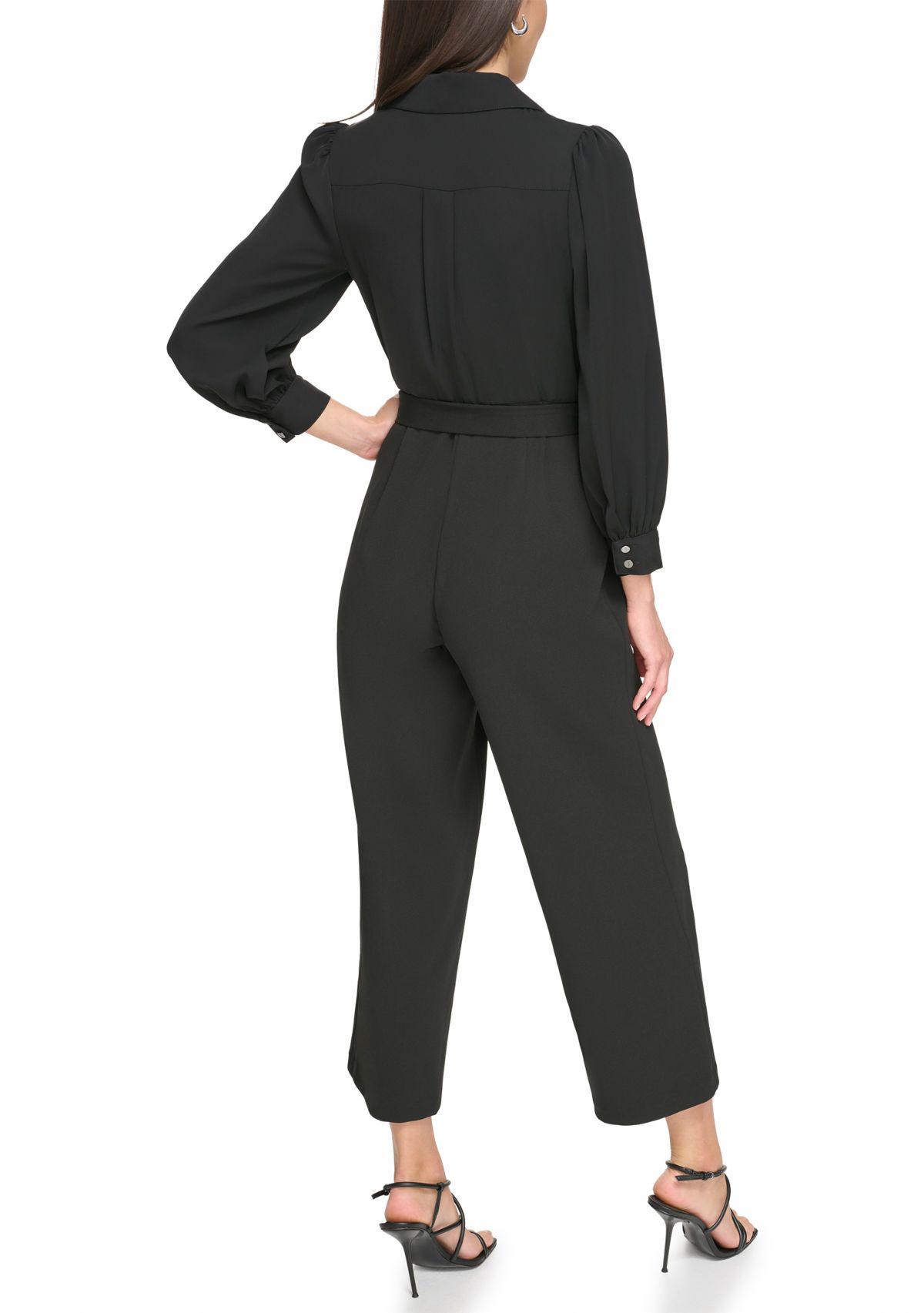 Womens Long Sleeve Collar Neck Solid Jumpsuit