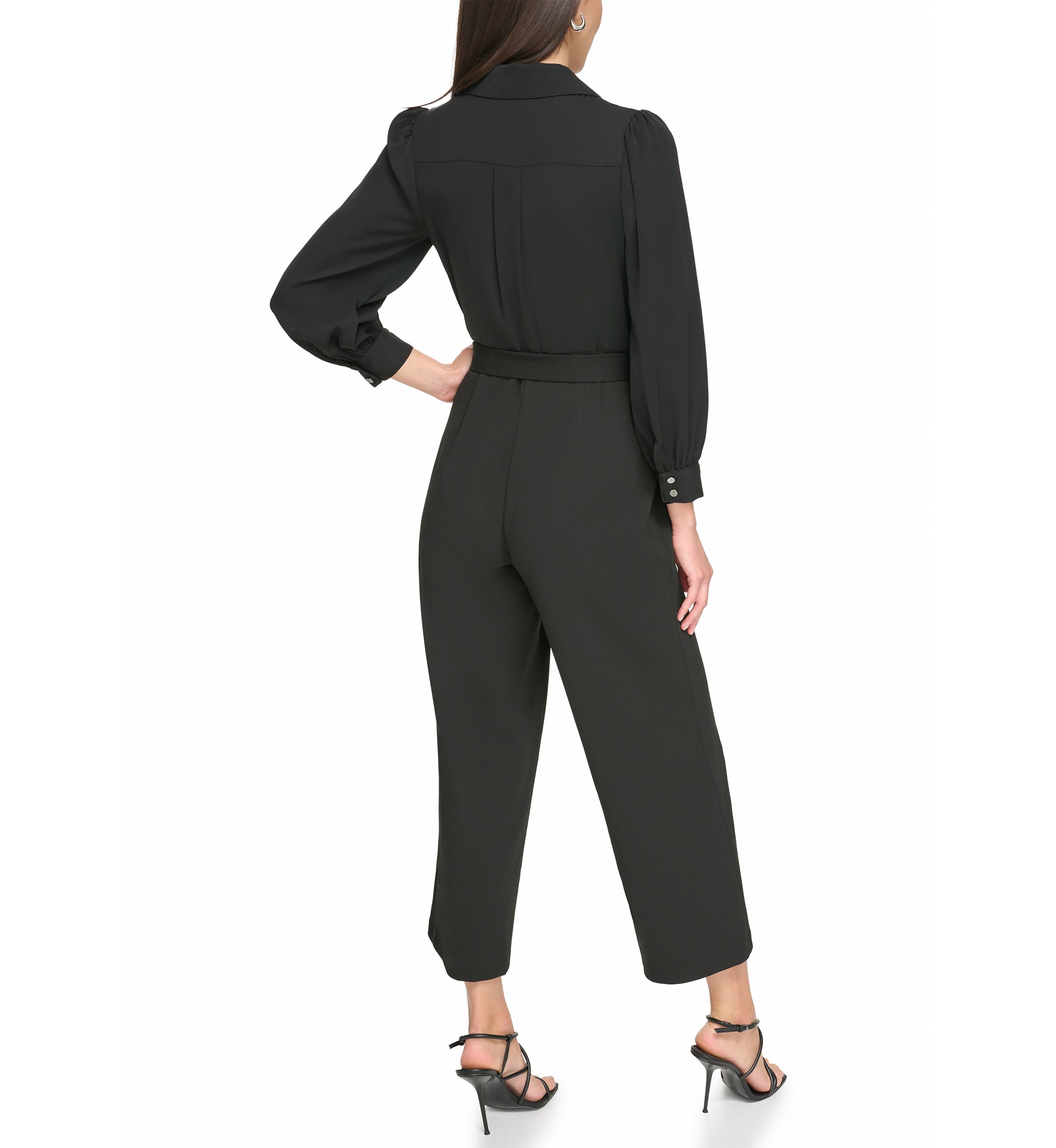 Womens Long Sleeve Collar Neck Solid Jumpsuit