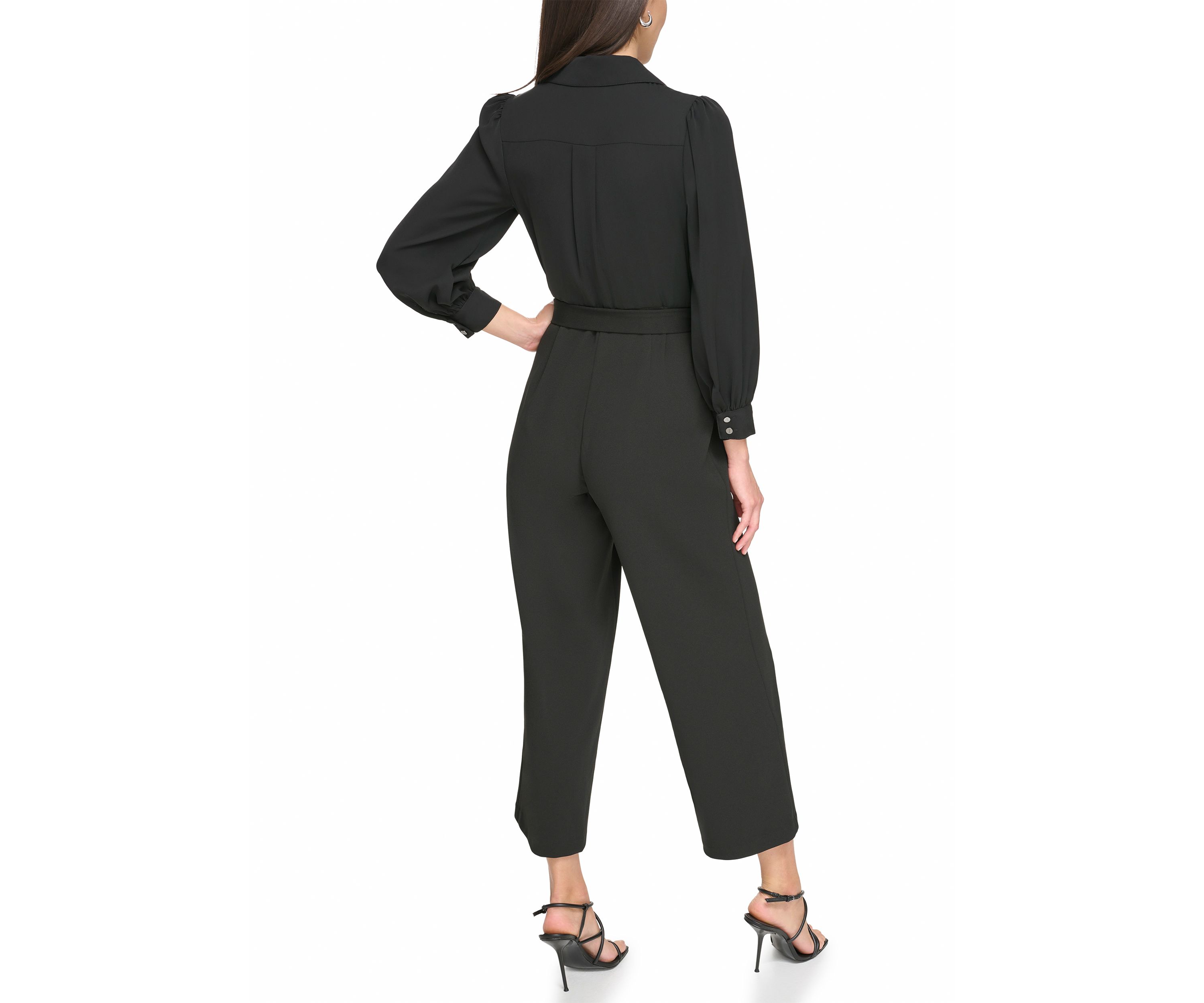 Womens Long Sleeve Collar Neck Solid Jumpsuit