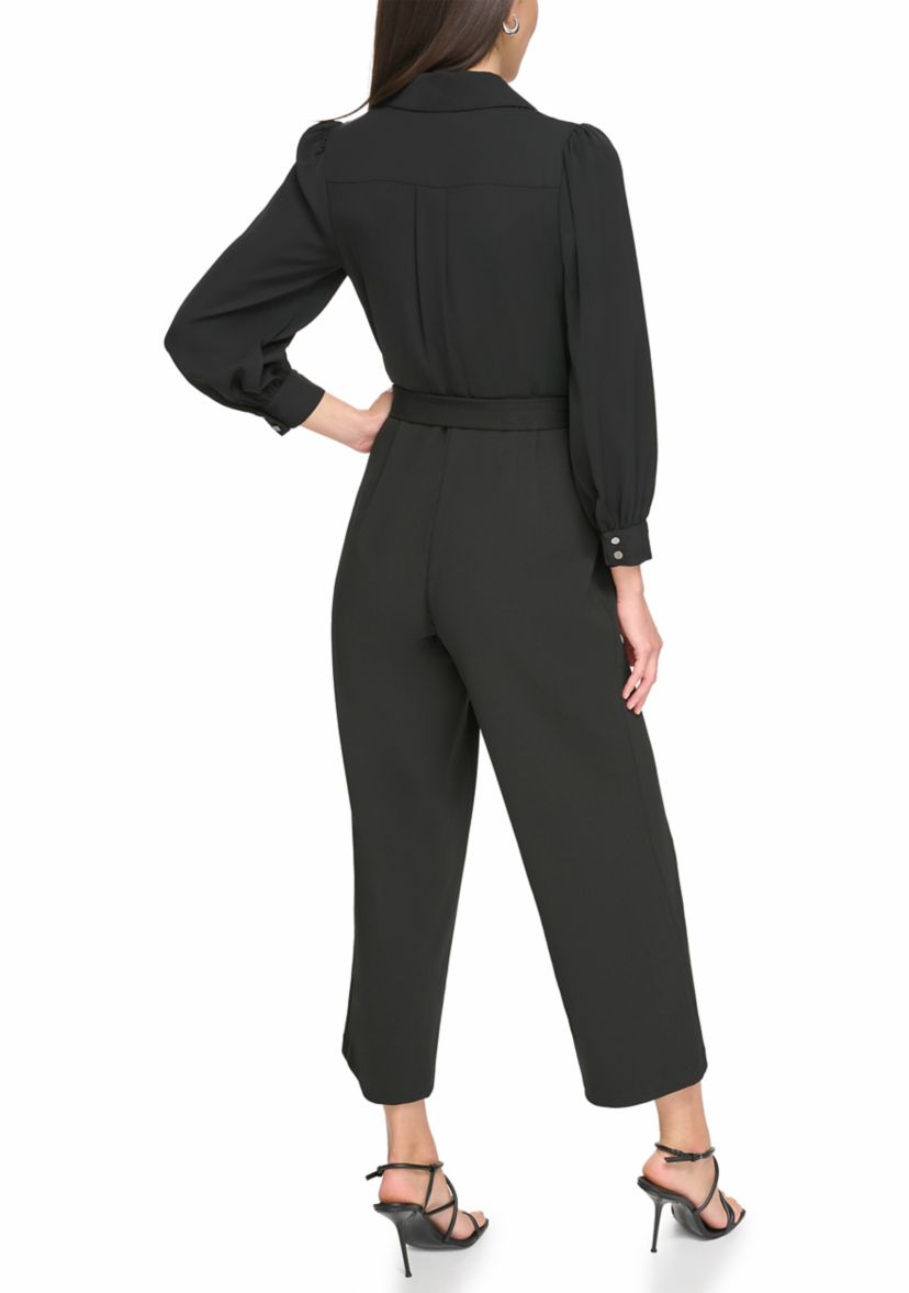 Womens Long Sleeve Collar Neck Solid Jumpsuit