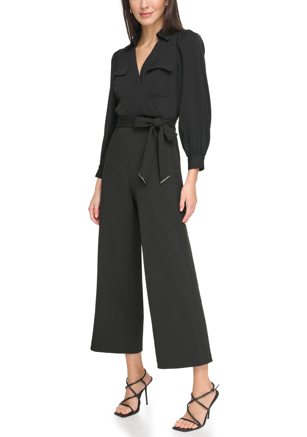 Womens Long Sleeve Collar Neck Solid Jumpsuit