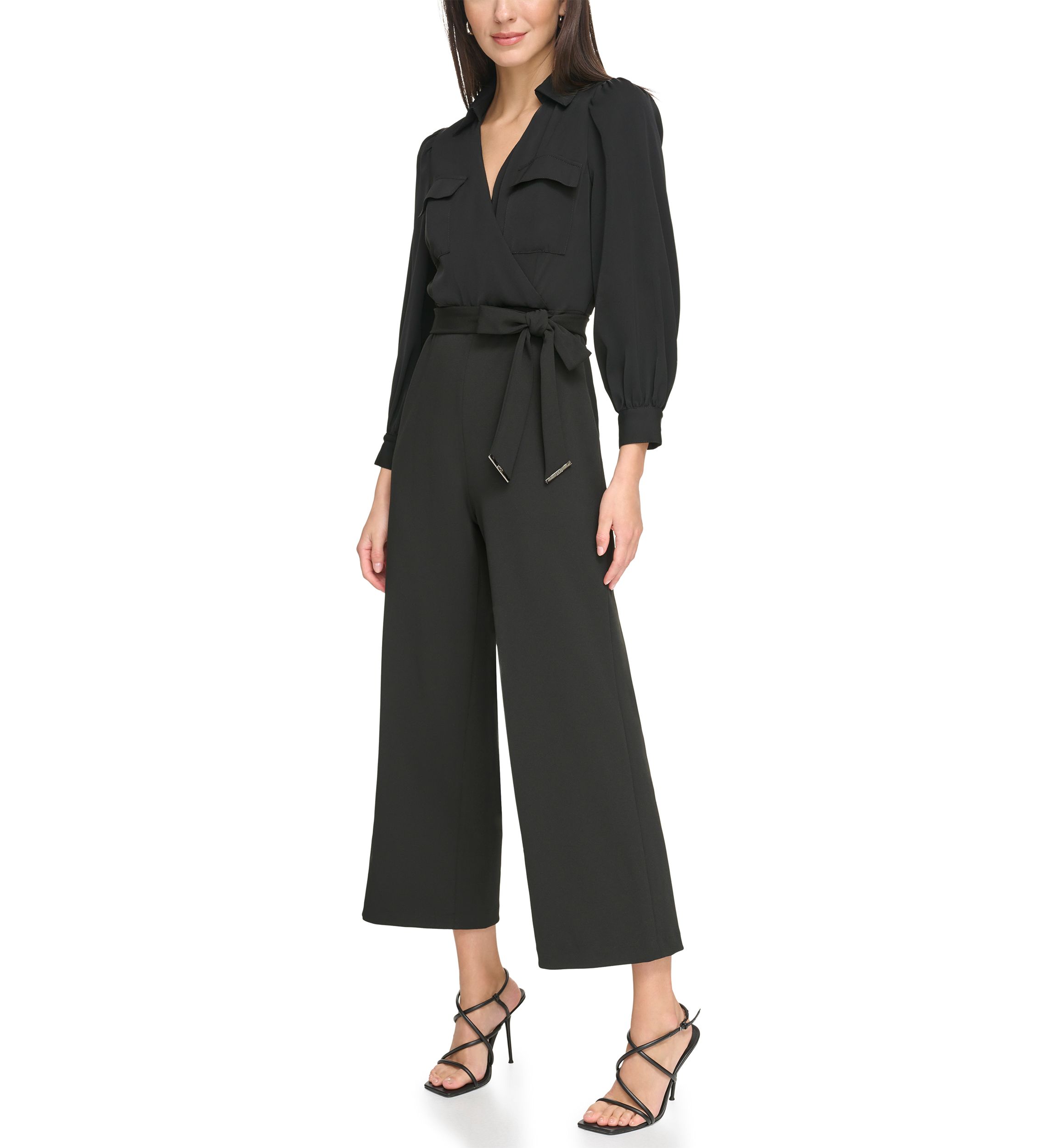 Womens Long Sleeve Collar Neck Solid Jumpsuit