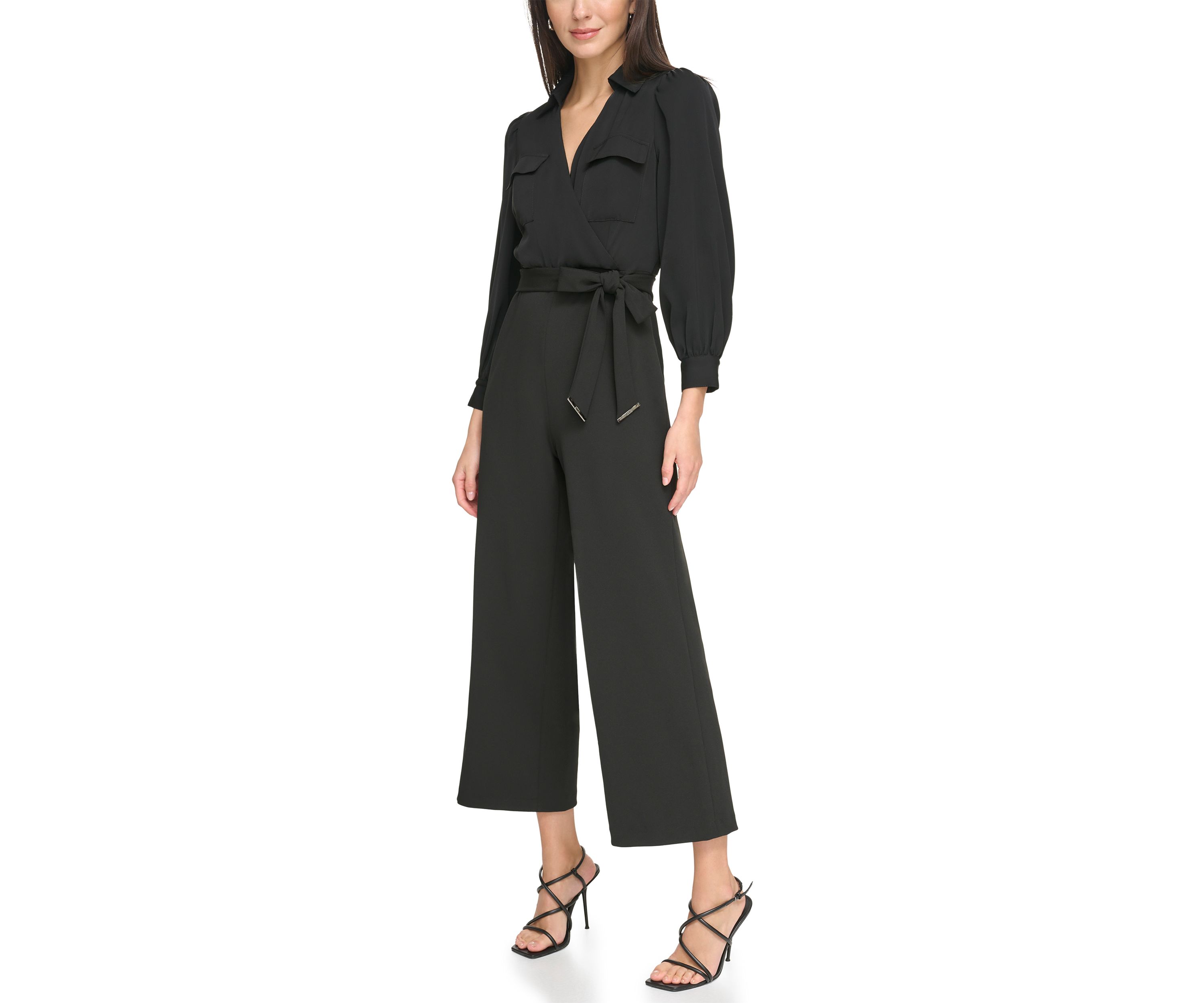 Womens Long Sleeve Collar Neck Solid Jumpsuit