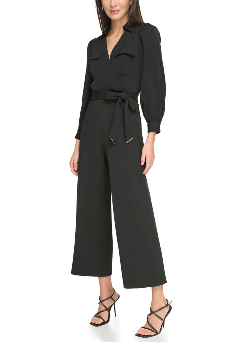 Womens Long Sleeve Collar Neck Solid Jumpsuit