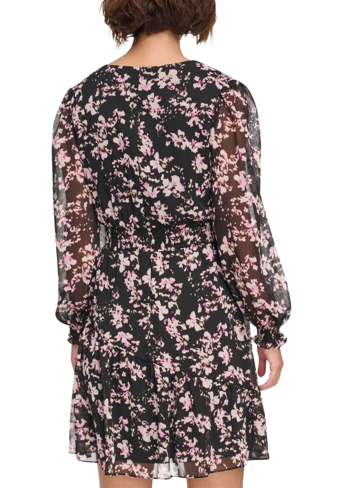 Womens Long Sleeve V-Neck Floral Print Fit and Flare Dress