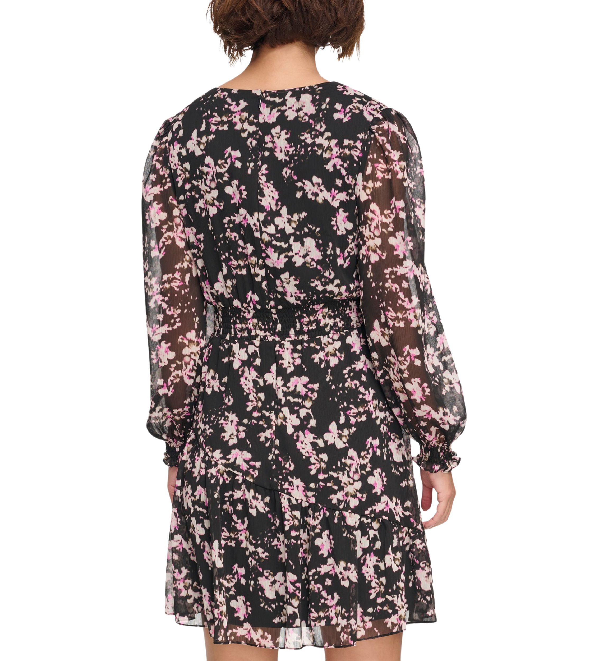Womens Long Sleeve V-Neck Floral Print Fit and Flare Dress