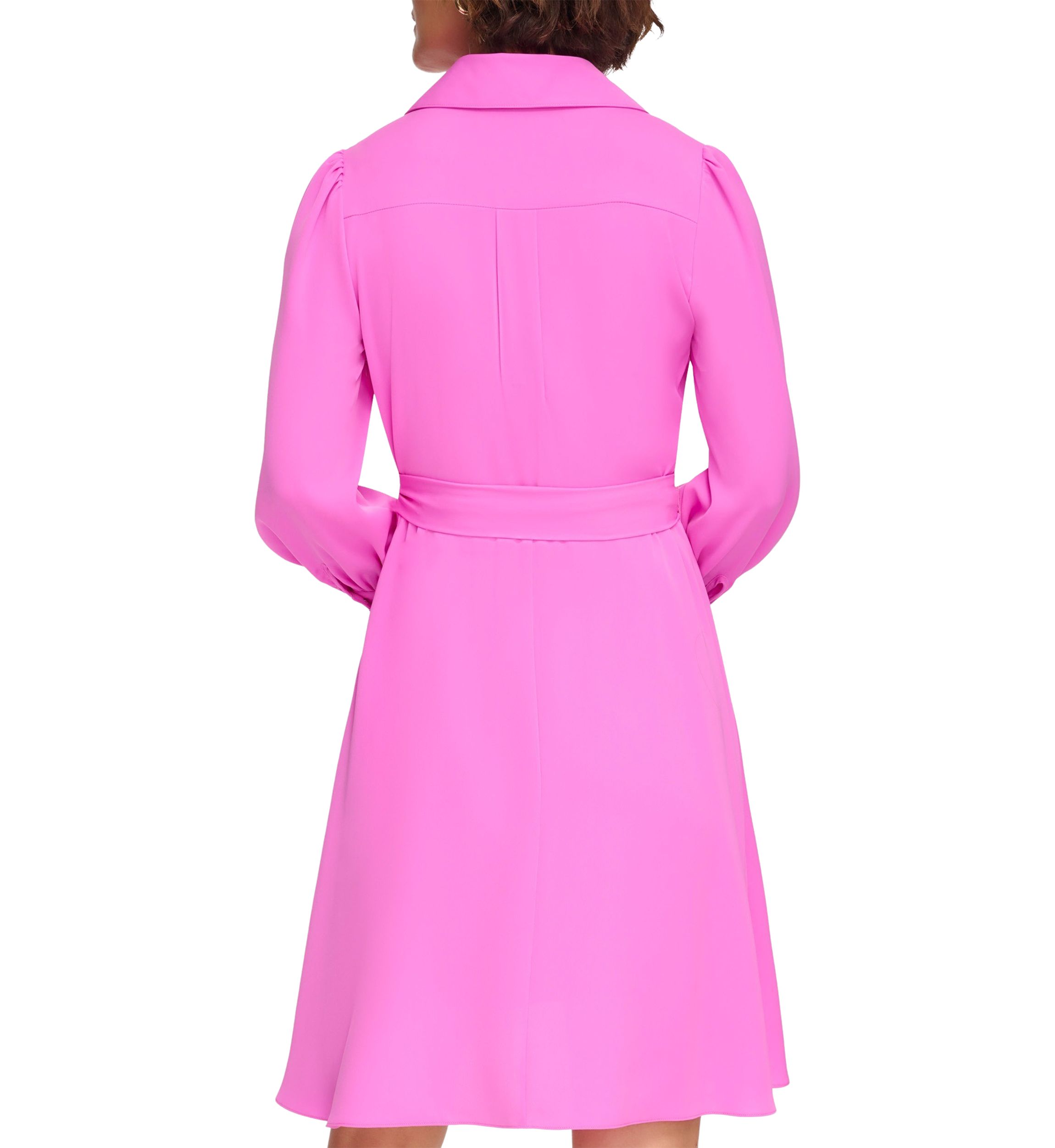 Womens Long Sleeve Collar Solid Fit and Flare Dress with Pockets