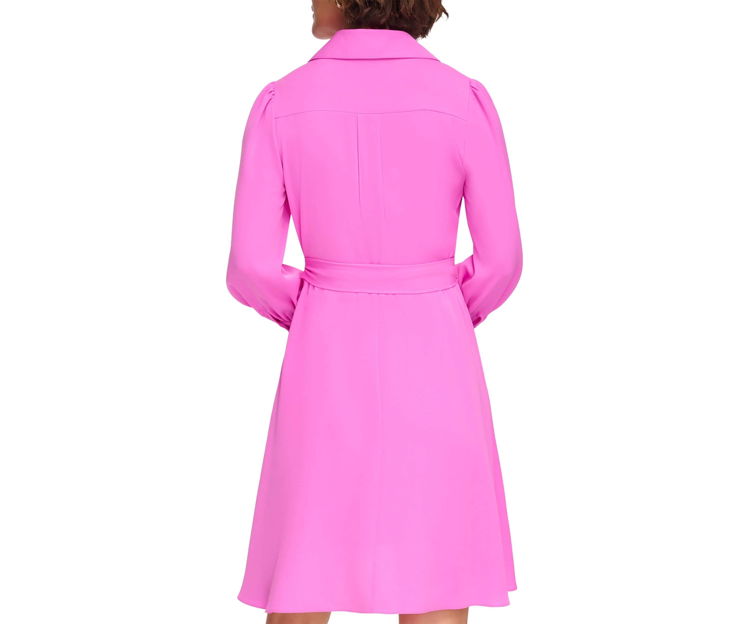 Womens Long Sleeve Collar Solid Fit and Flare Dress with Pockets