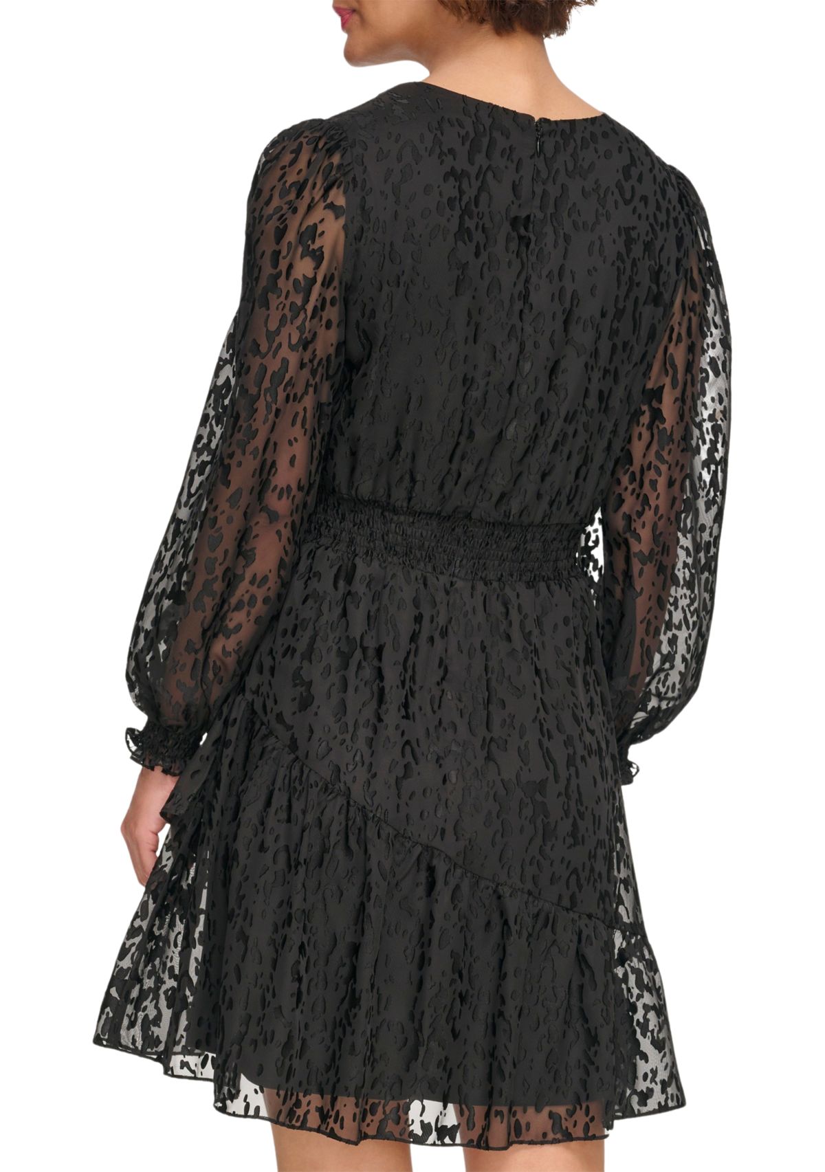 Womens Long Sleeve V-Neck Solid Fit and Flare Dress