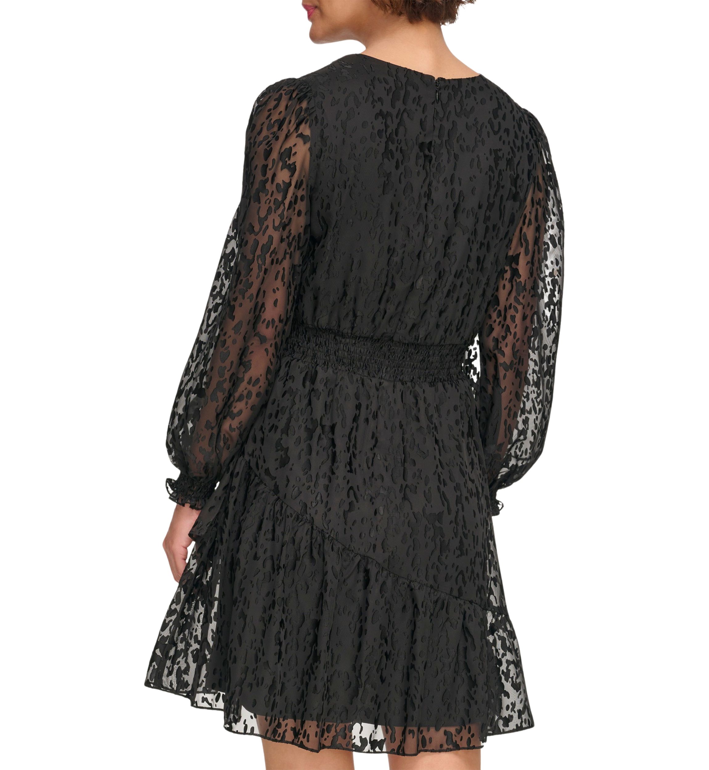 Womens Long Sleeve V-Neck Solid Fit and Flare Dress
