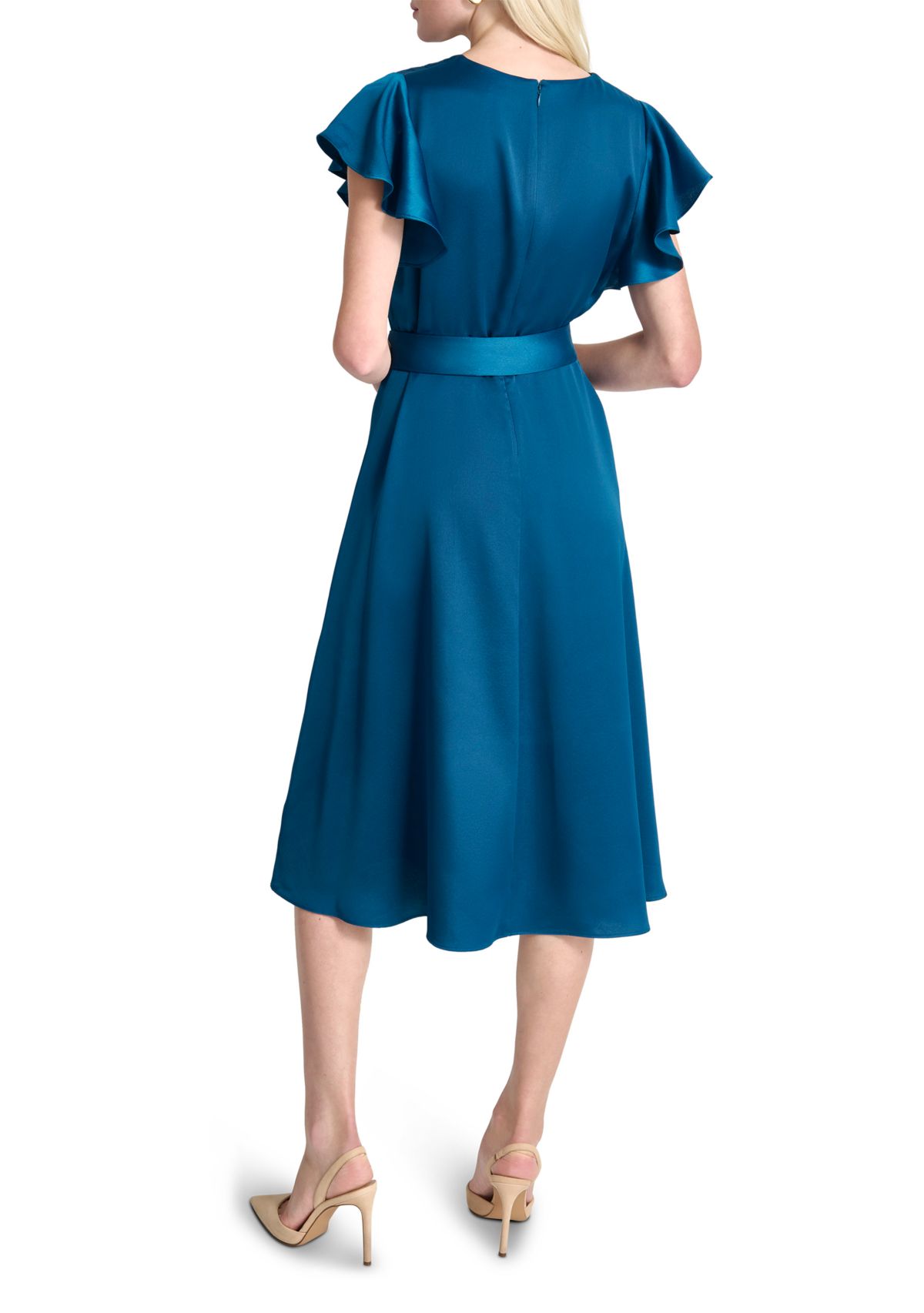 Womens Short Sleeve V-Neck Solid Wrap A-Line Dress