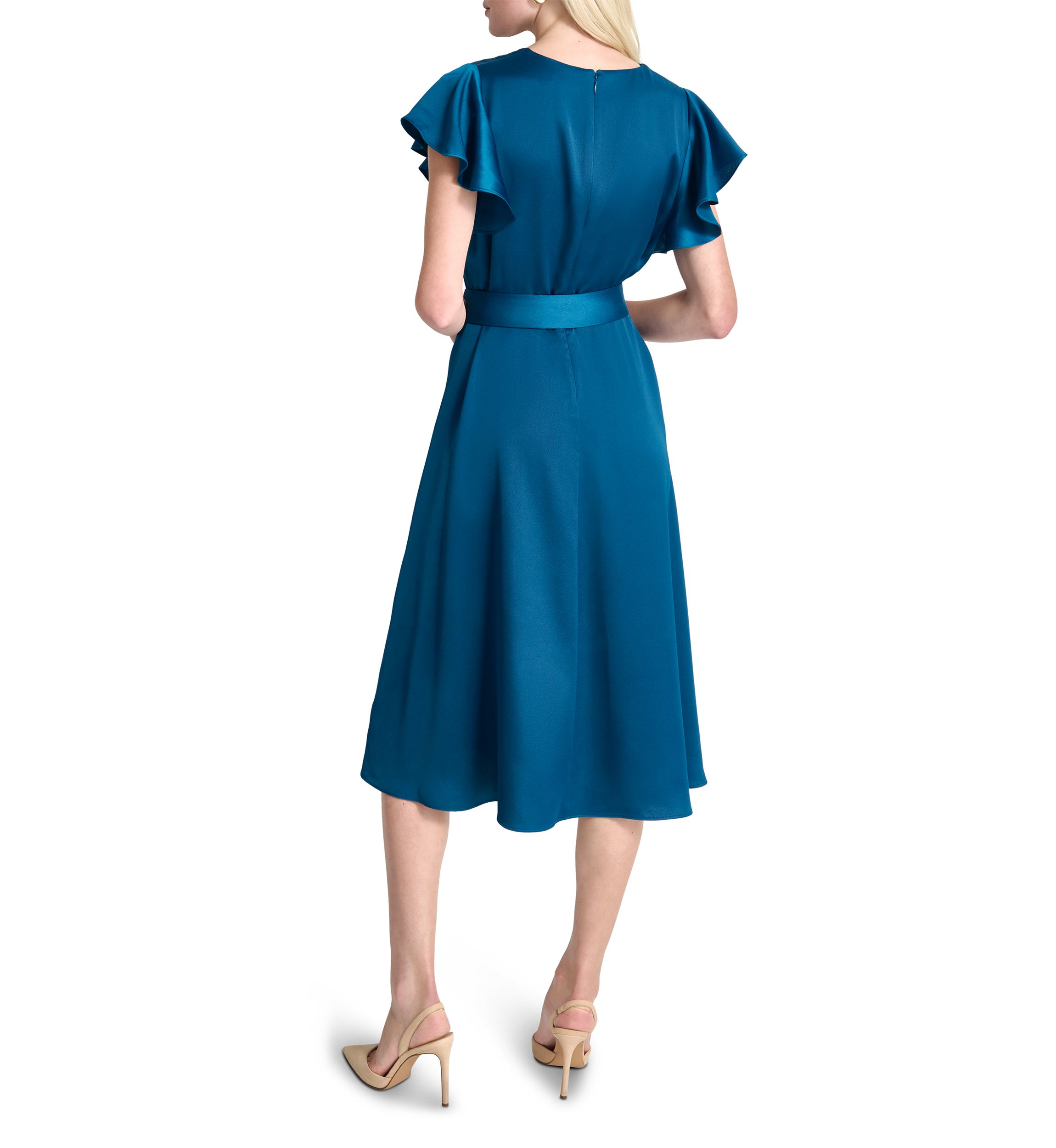 Womens Short Sleeve V-Neck Solid Wrap A-Line Dress
