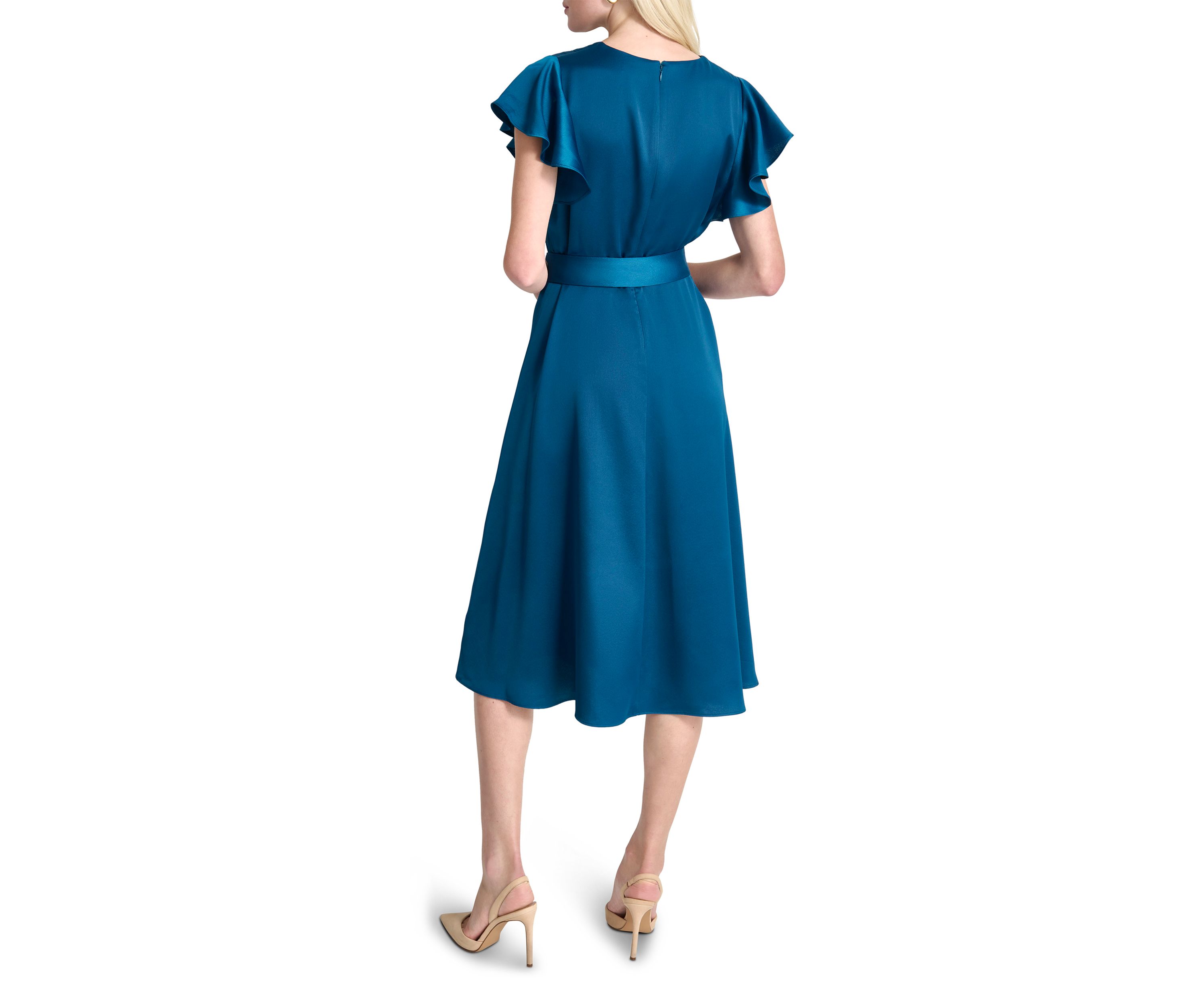Womens Short Sleeve V-Neck Solid Wrap A-Line Dress