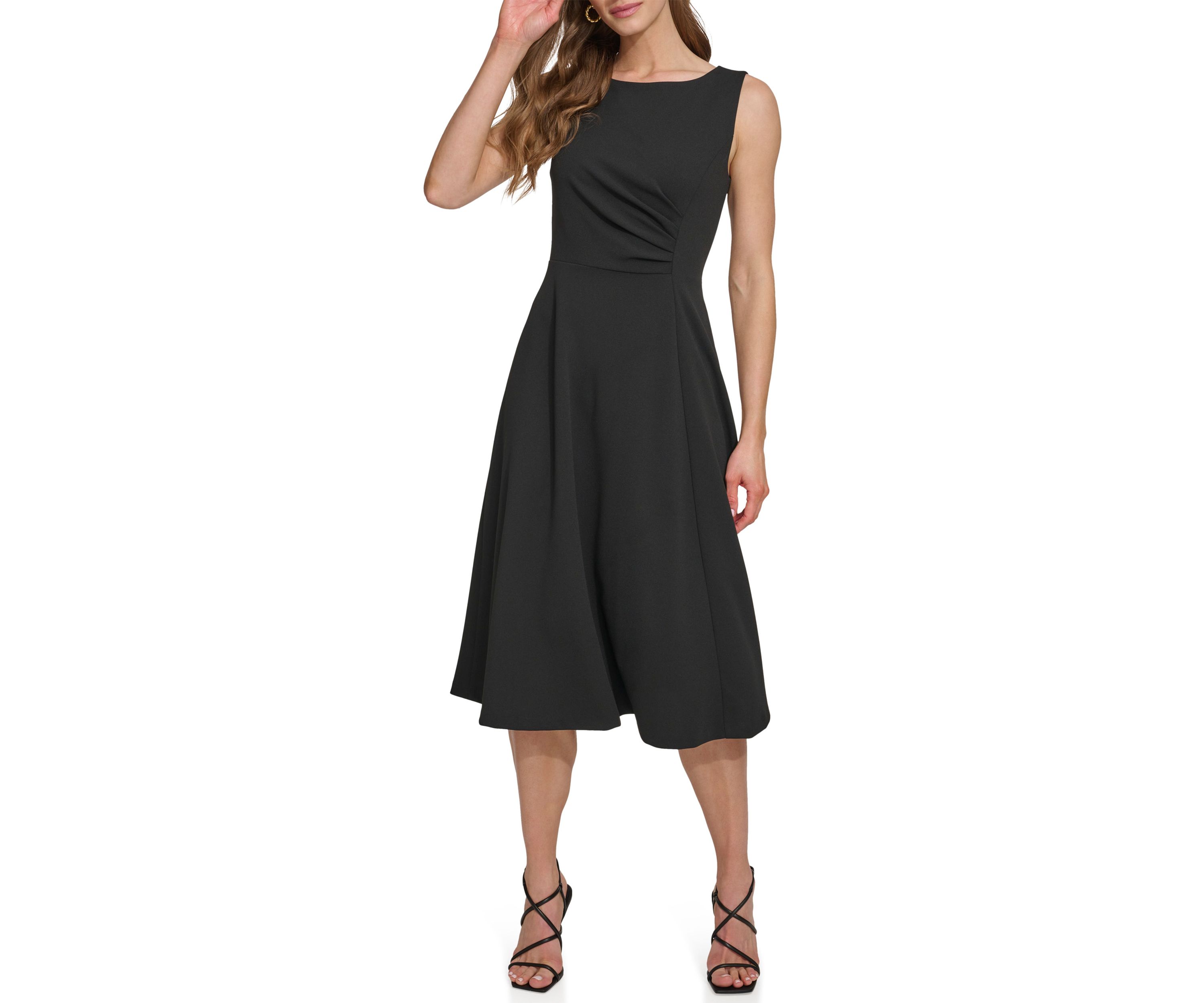 Womens Sleeveless Solid Crepe Dress