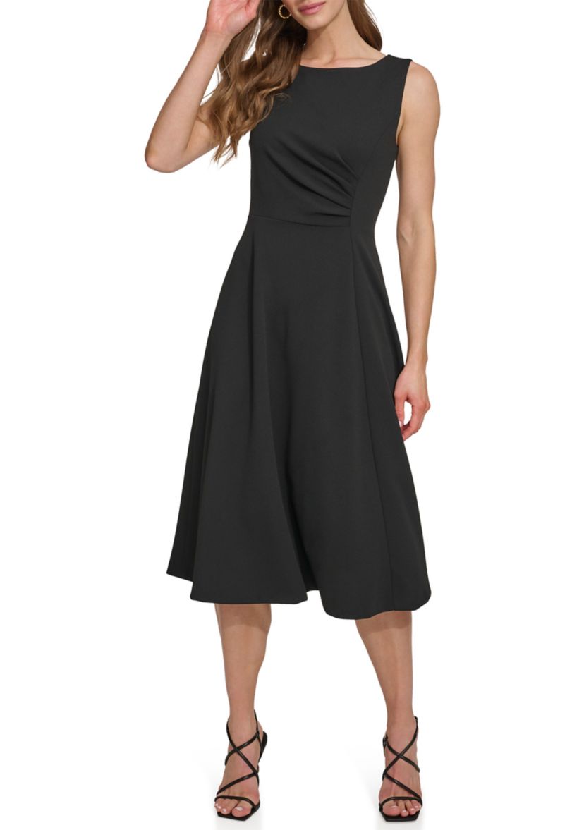 Womens Sleeveless Solid Crepe Dress