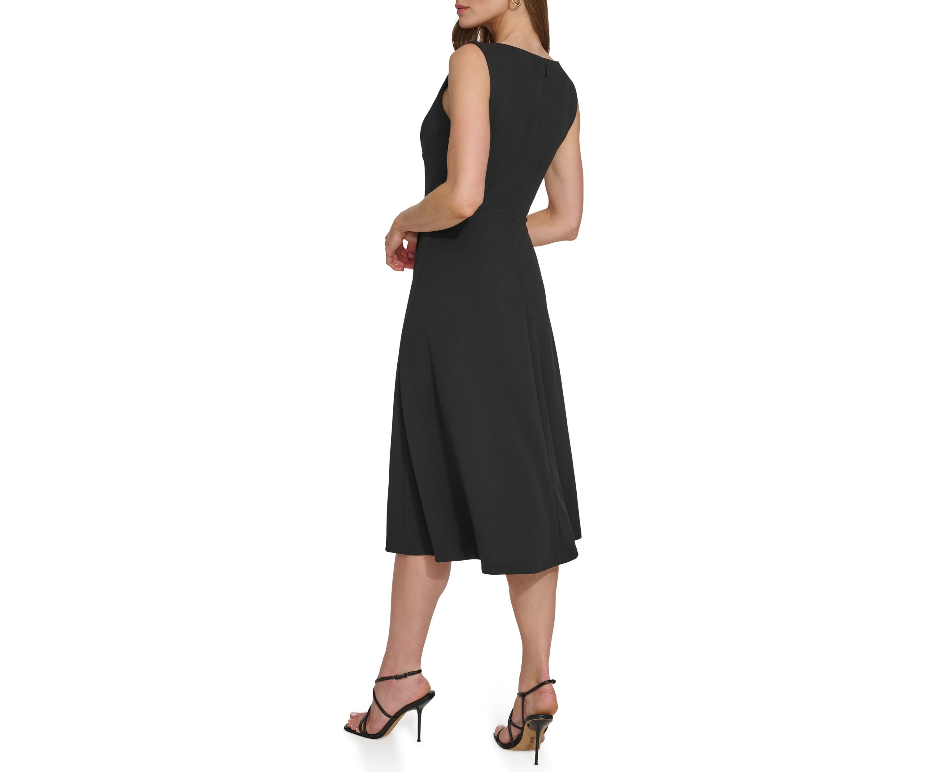 Womens Sleeveless Solid Crepe Dress