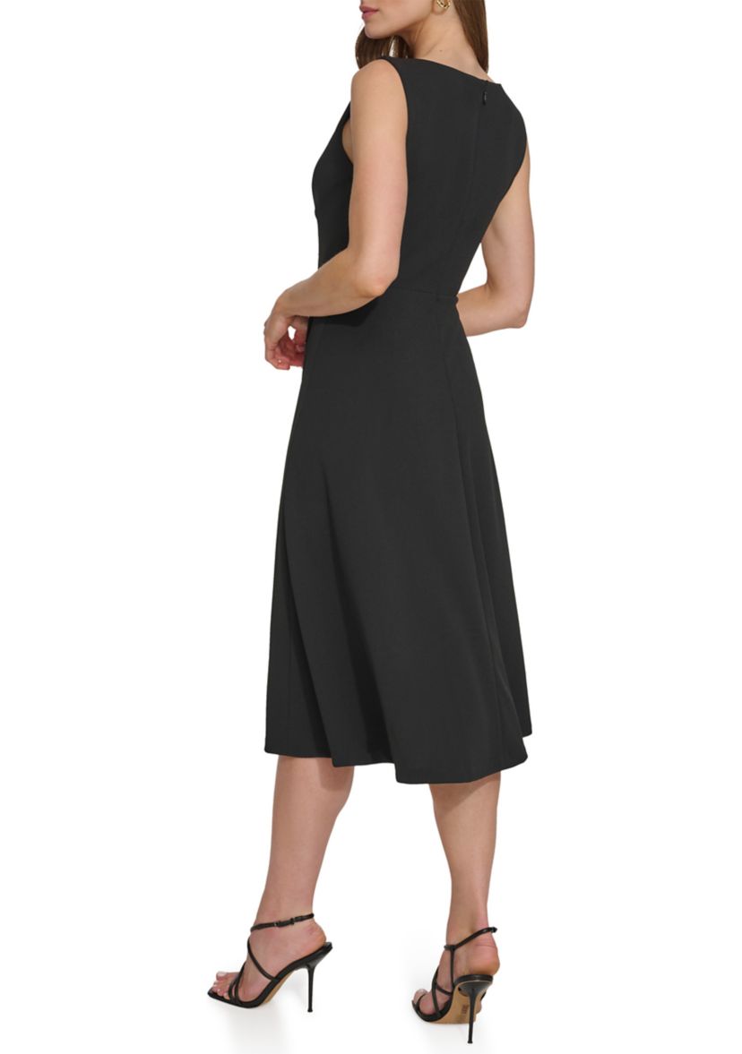 Womens Sleeveless Solid Crepe Dress