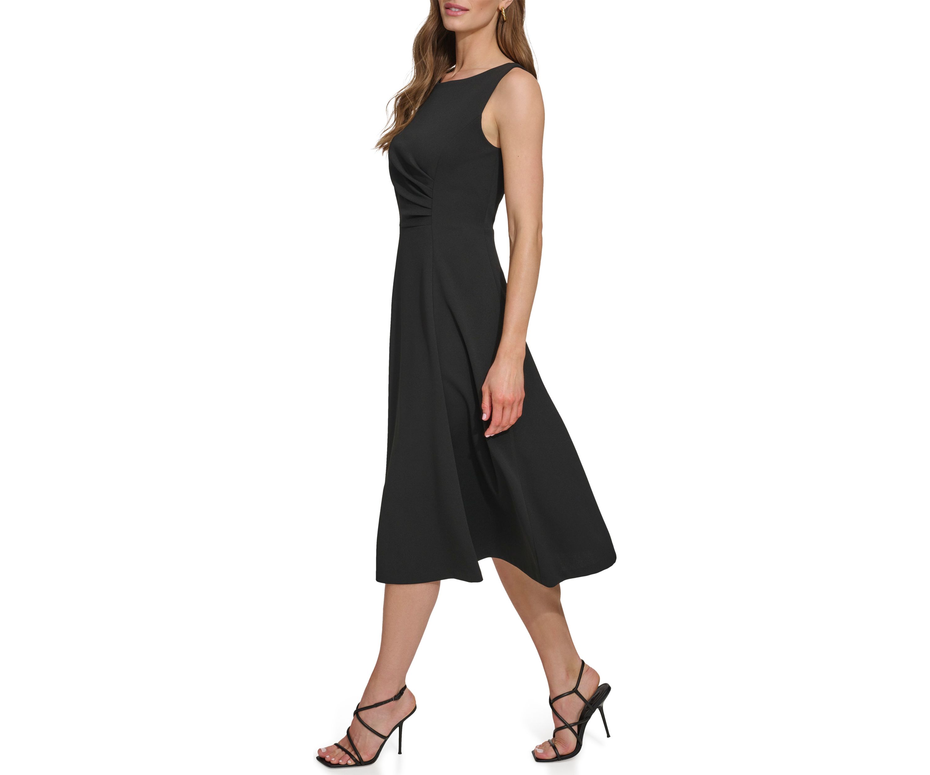 Womens Sleeveless Solid Crepe Dress