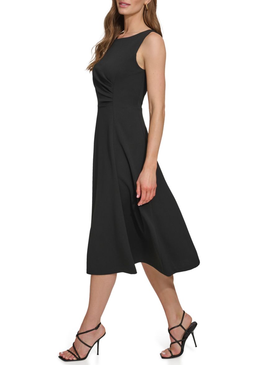 Womens Sleeveless Solid Crepe Dress