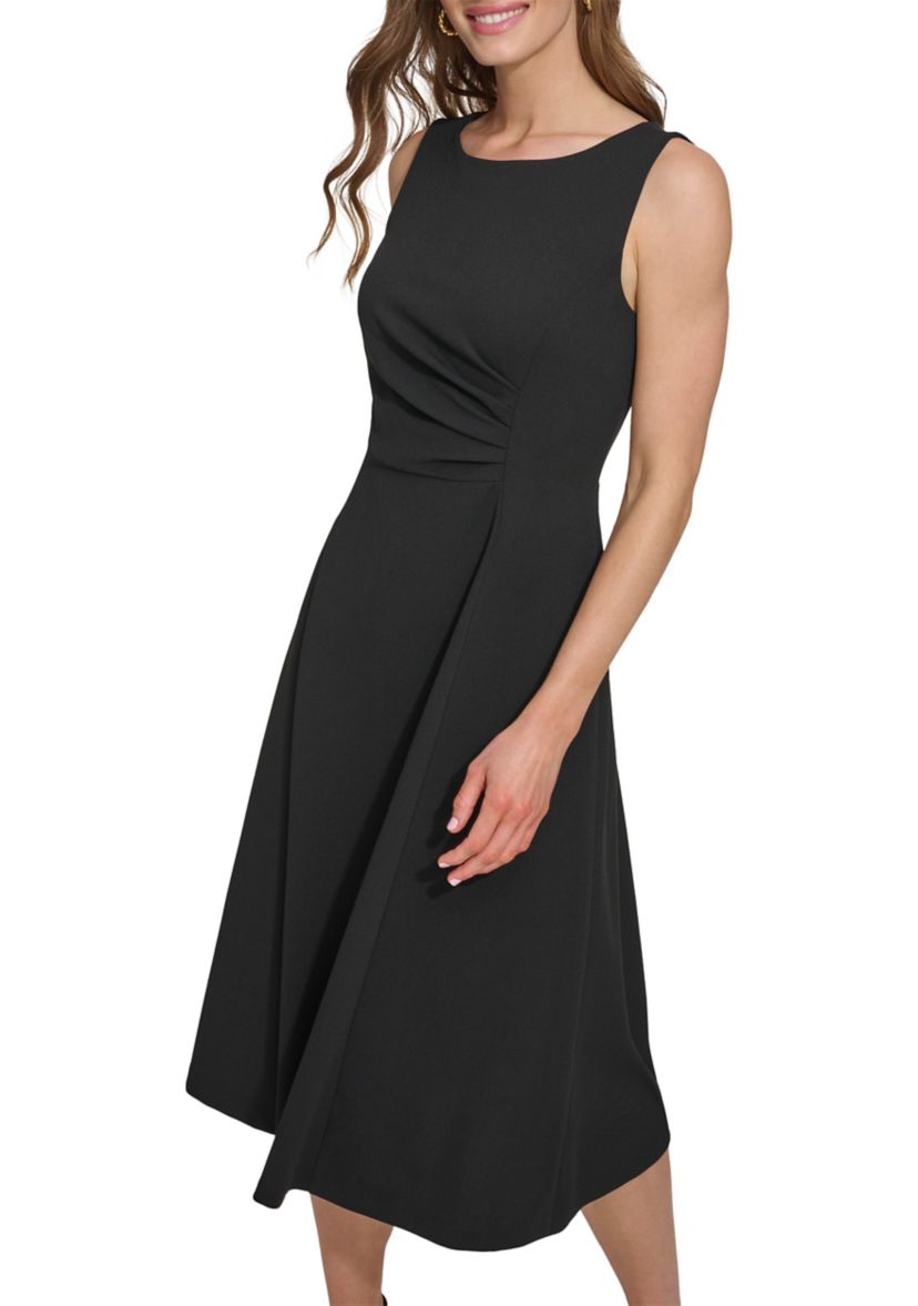 Womens Sleeveless Solid Crepe Dress