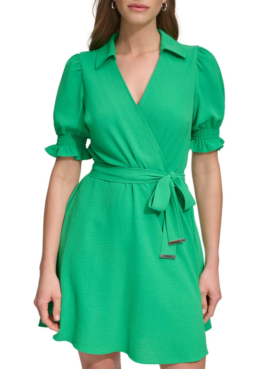 Womens Smocked Tie Waist Dress