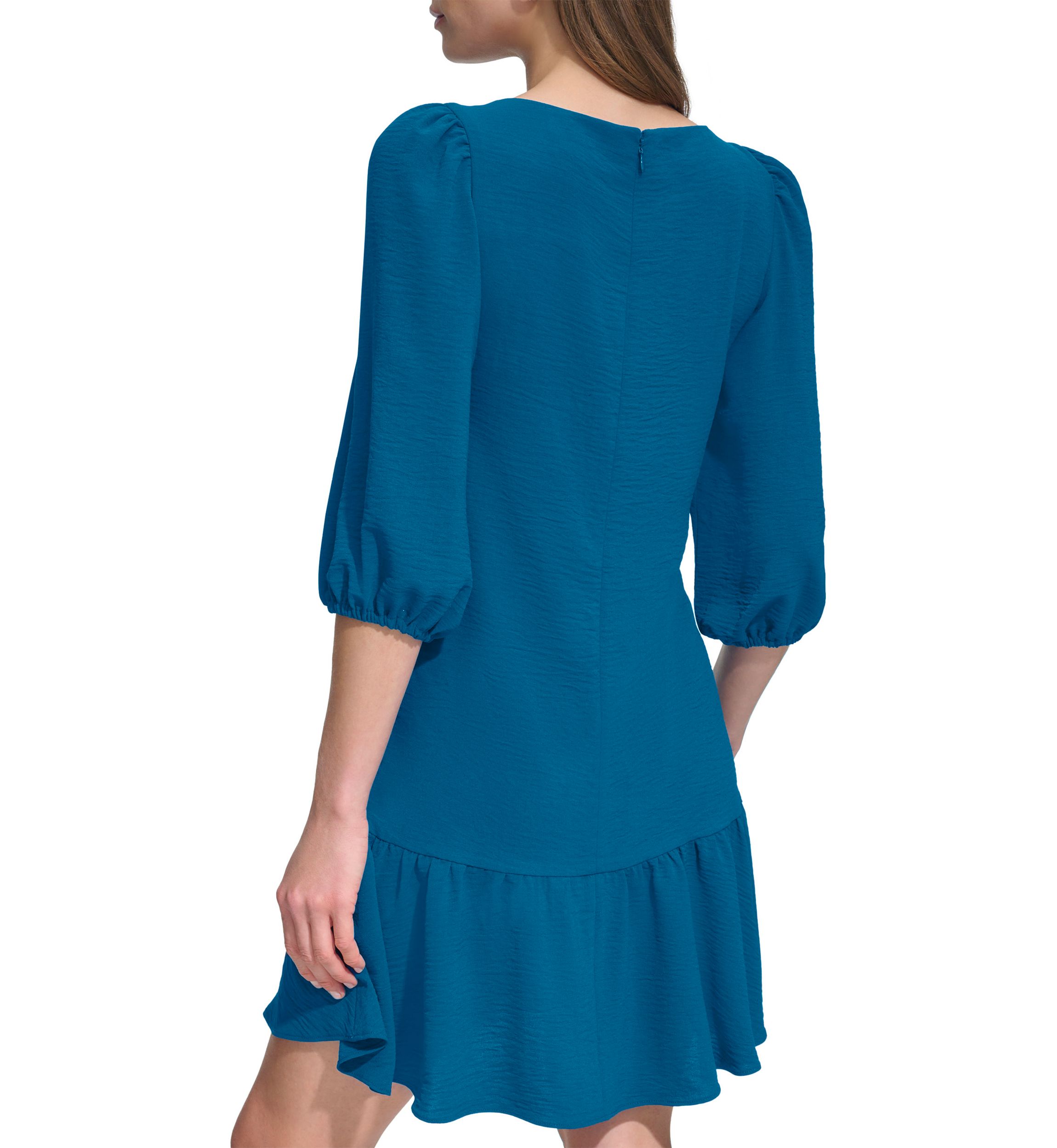 Womens 3/4 Sleeve Crew Neck Solid A-Line Dress