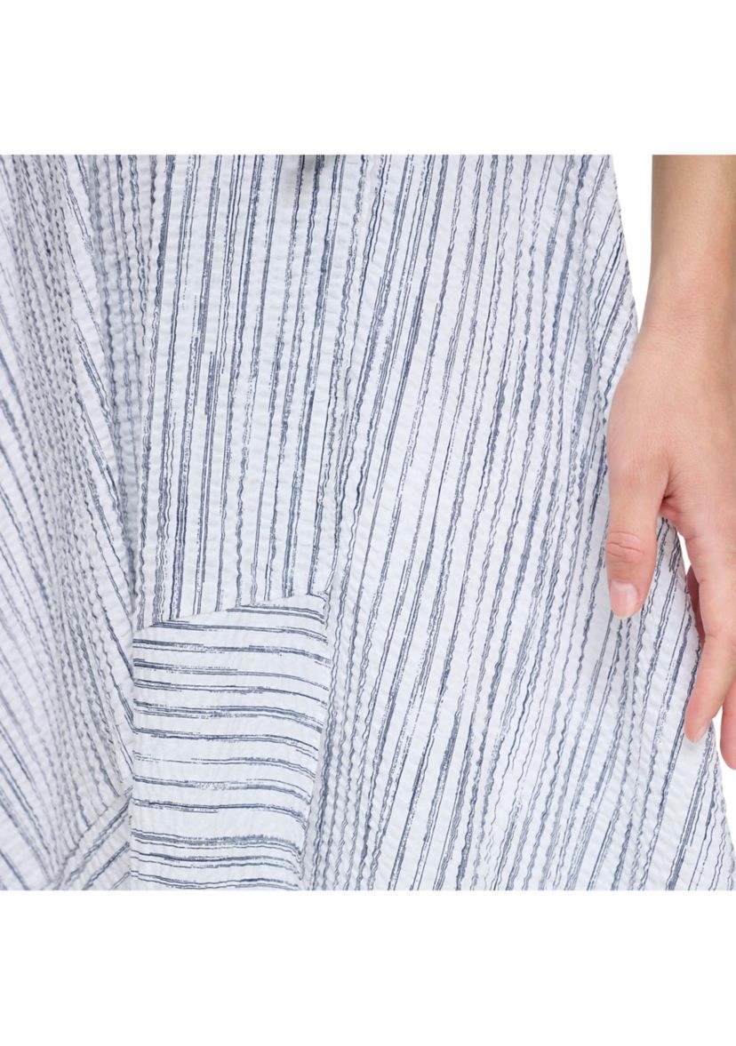 Womens Sleevelees V-Neck Striped Tie Waist Fit and Flare Dress