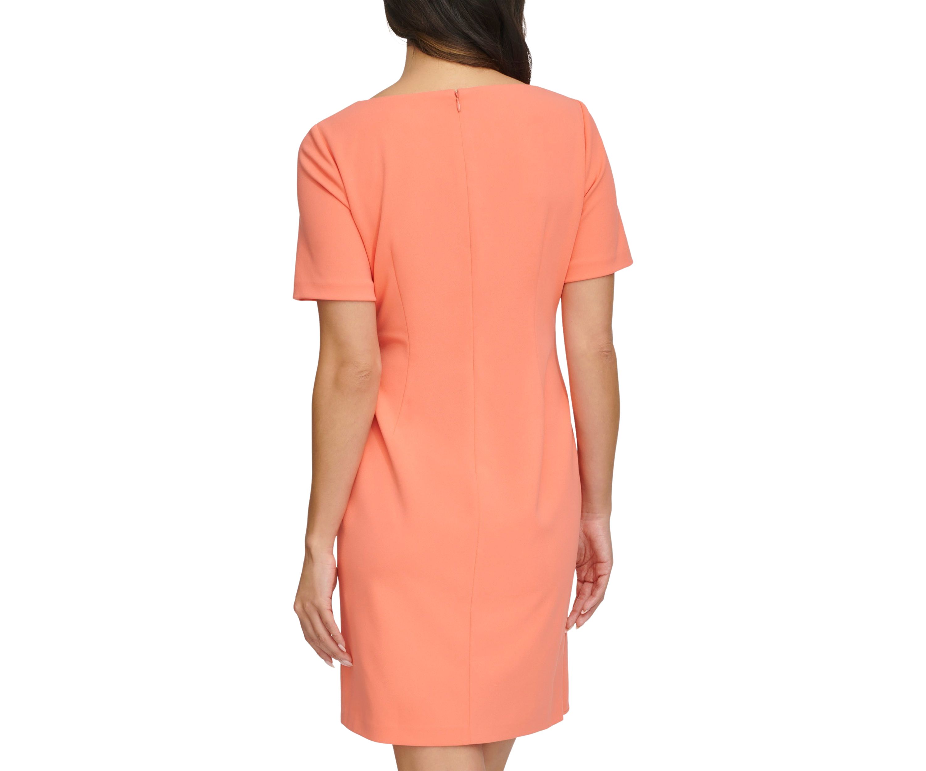 Womens Short Sleeve Ruched Solid Sheath Dress