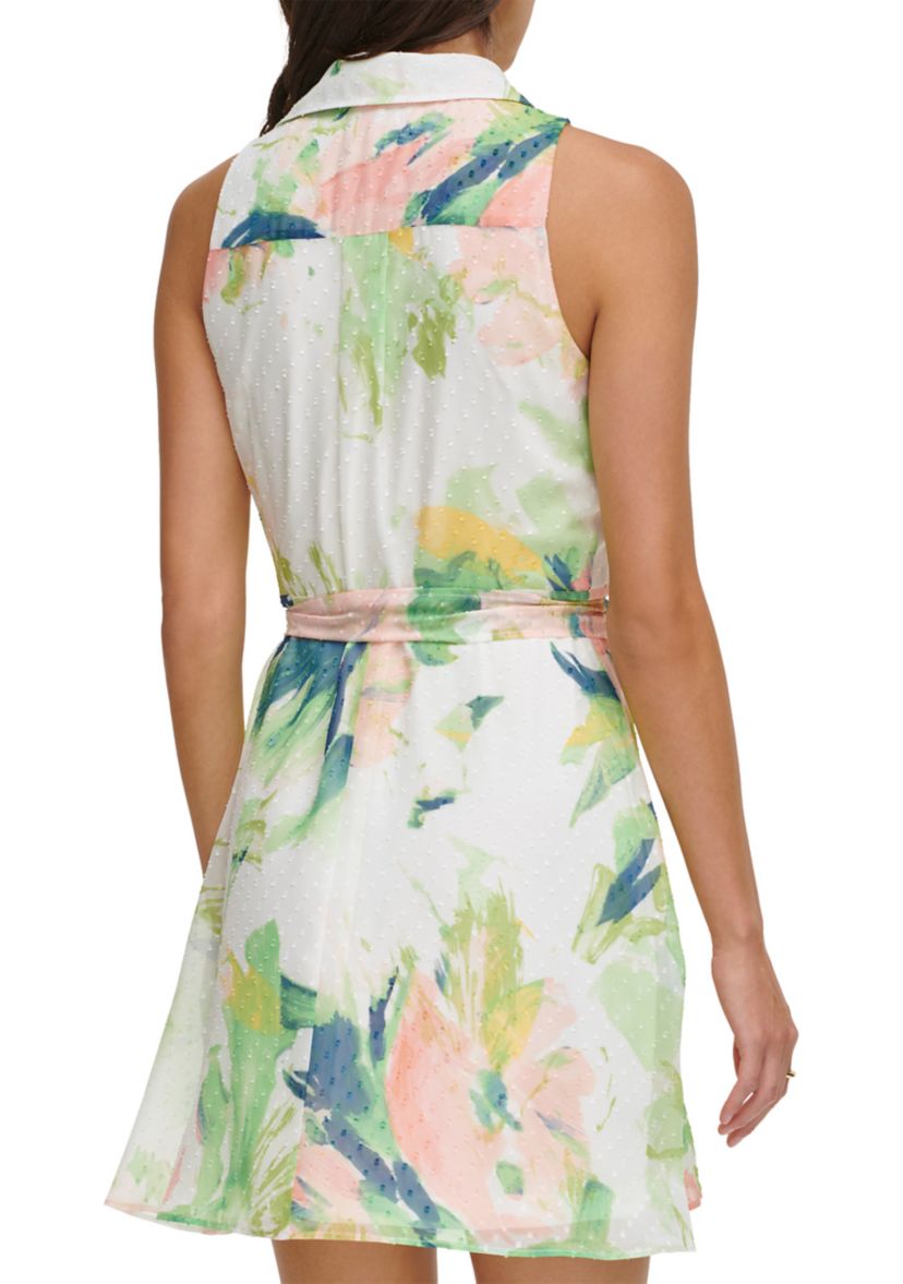 Womens Sleeveless Floral Printed Fit and Flare Dress