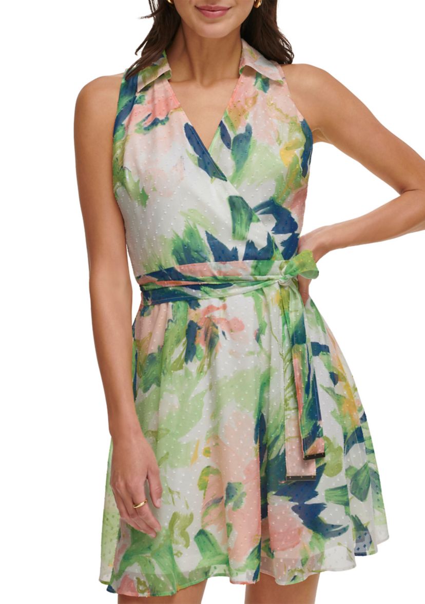 Womens Sleeveless Floral Printed Fit and Flare Dress