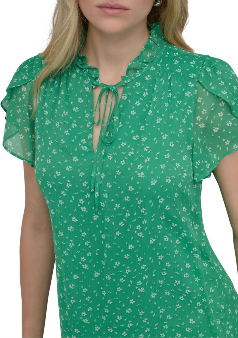Womens Flutter Sleeve Mock Neck Dot Printed A-Line Dress