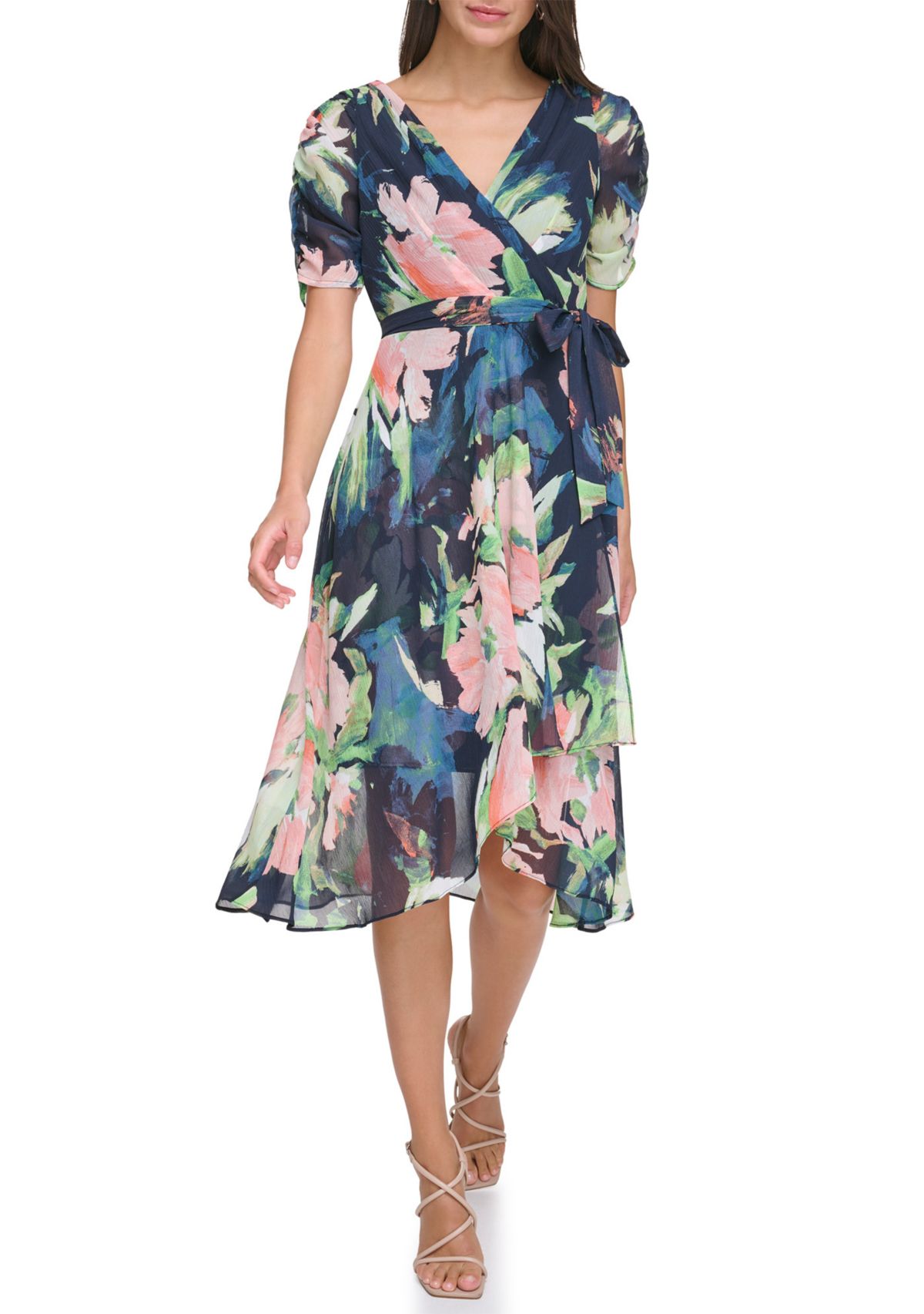 Womens Tie Waist Floral Printed Dress