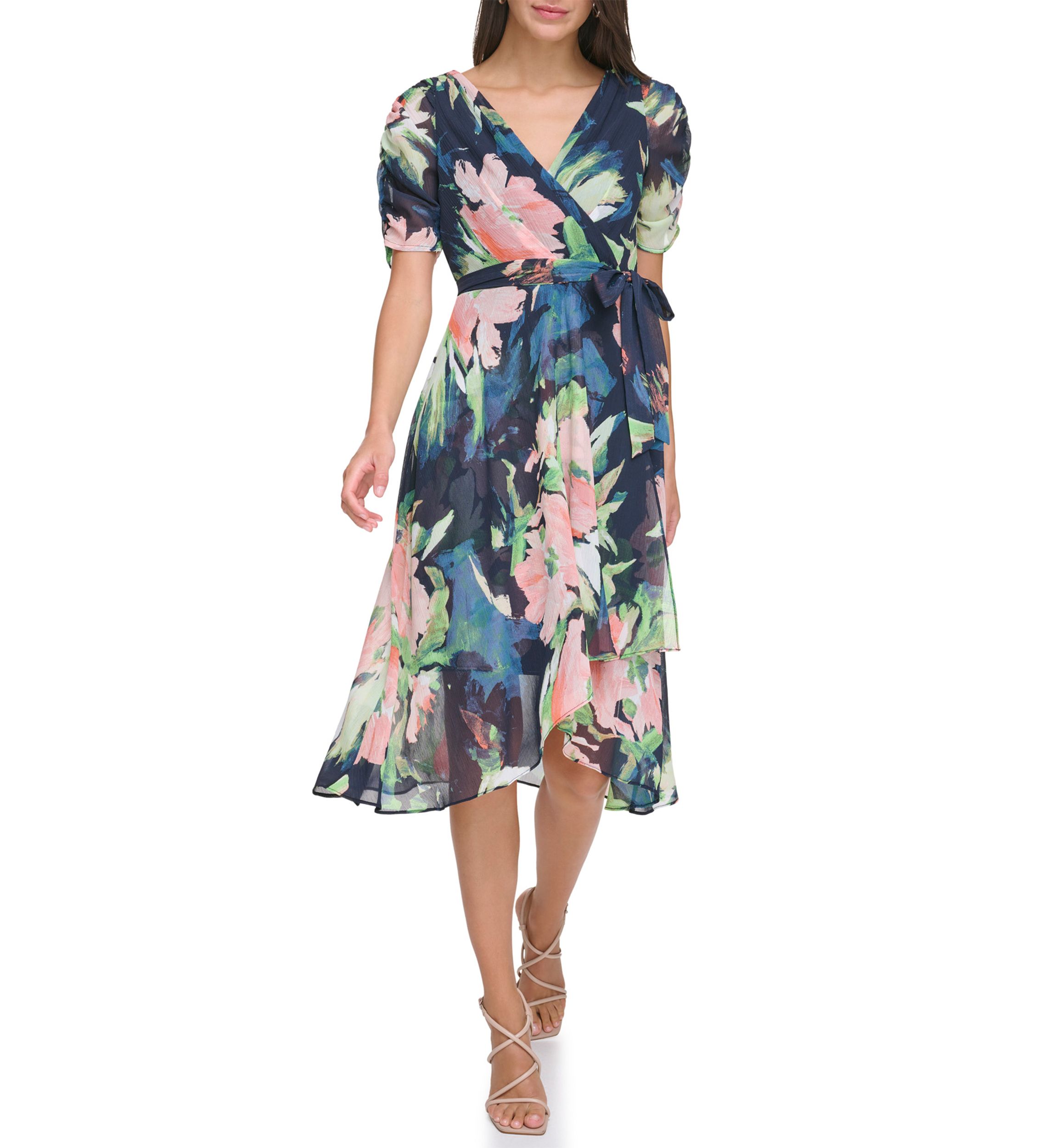 Womens Tie Waist Floral Printed Dress