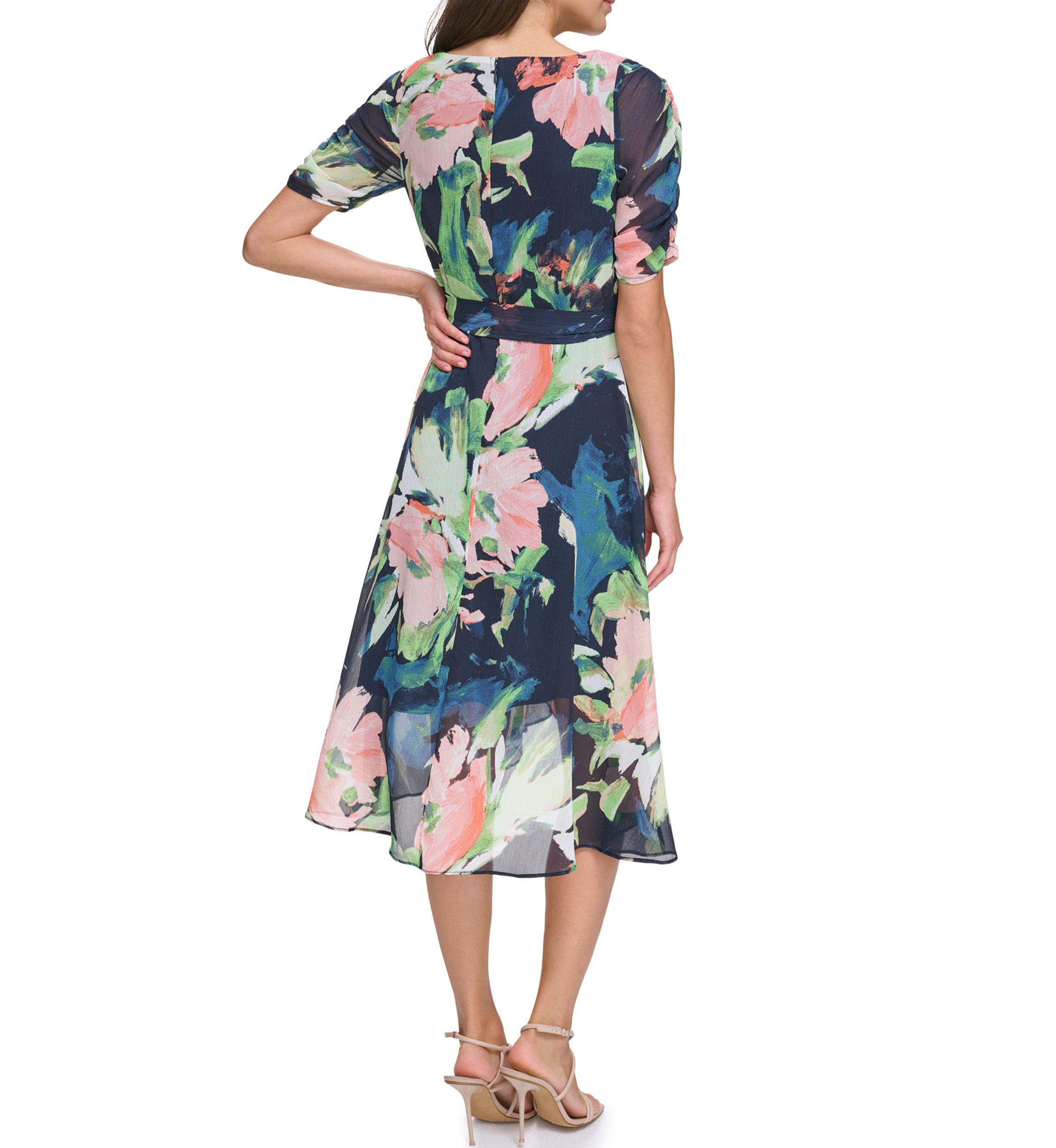 Womens Tie Waist Floral Printed Dress