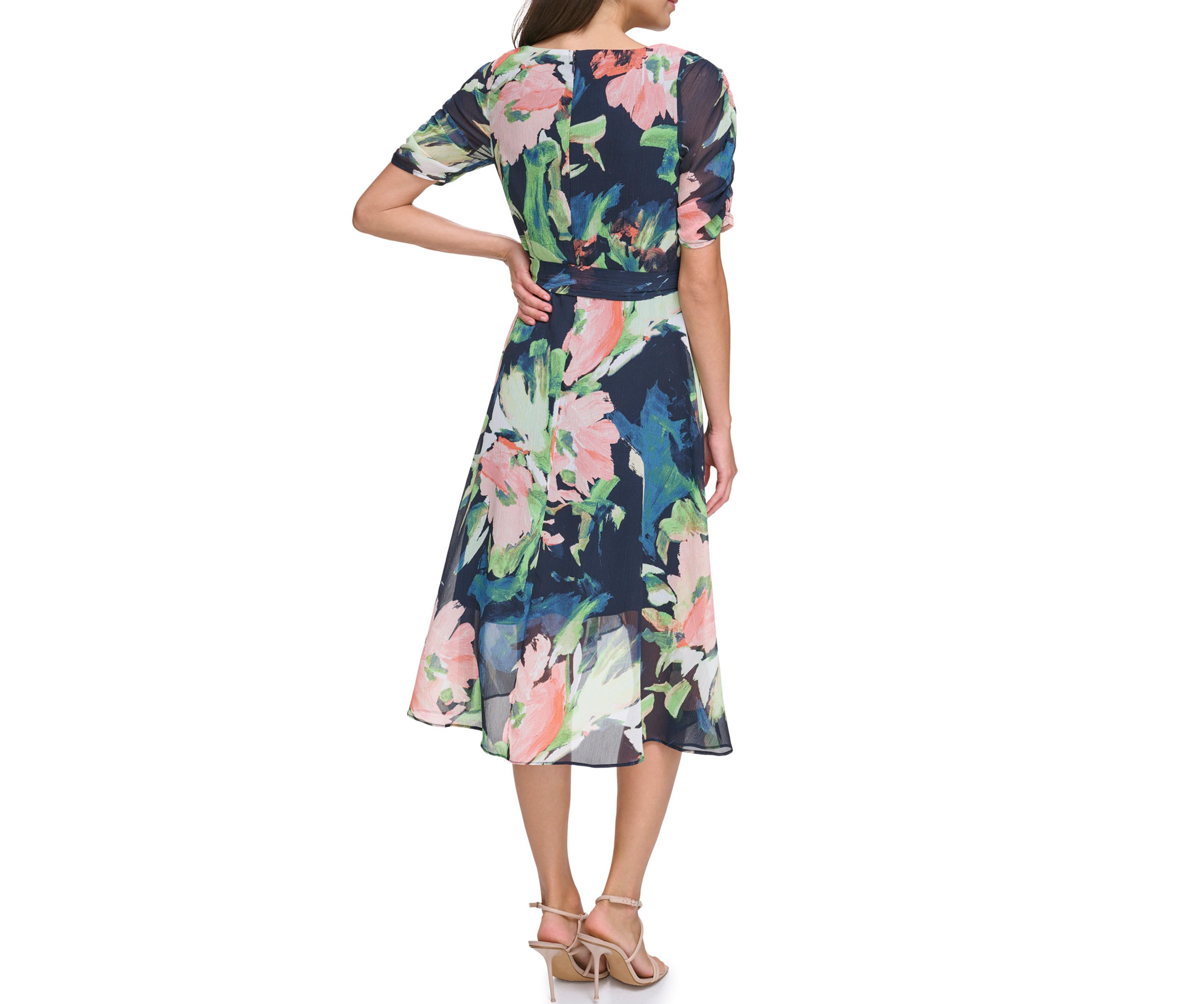 Womens Tie Waist Floral Printed Dress