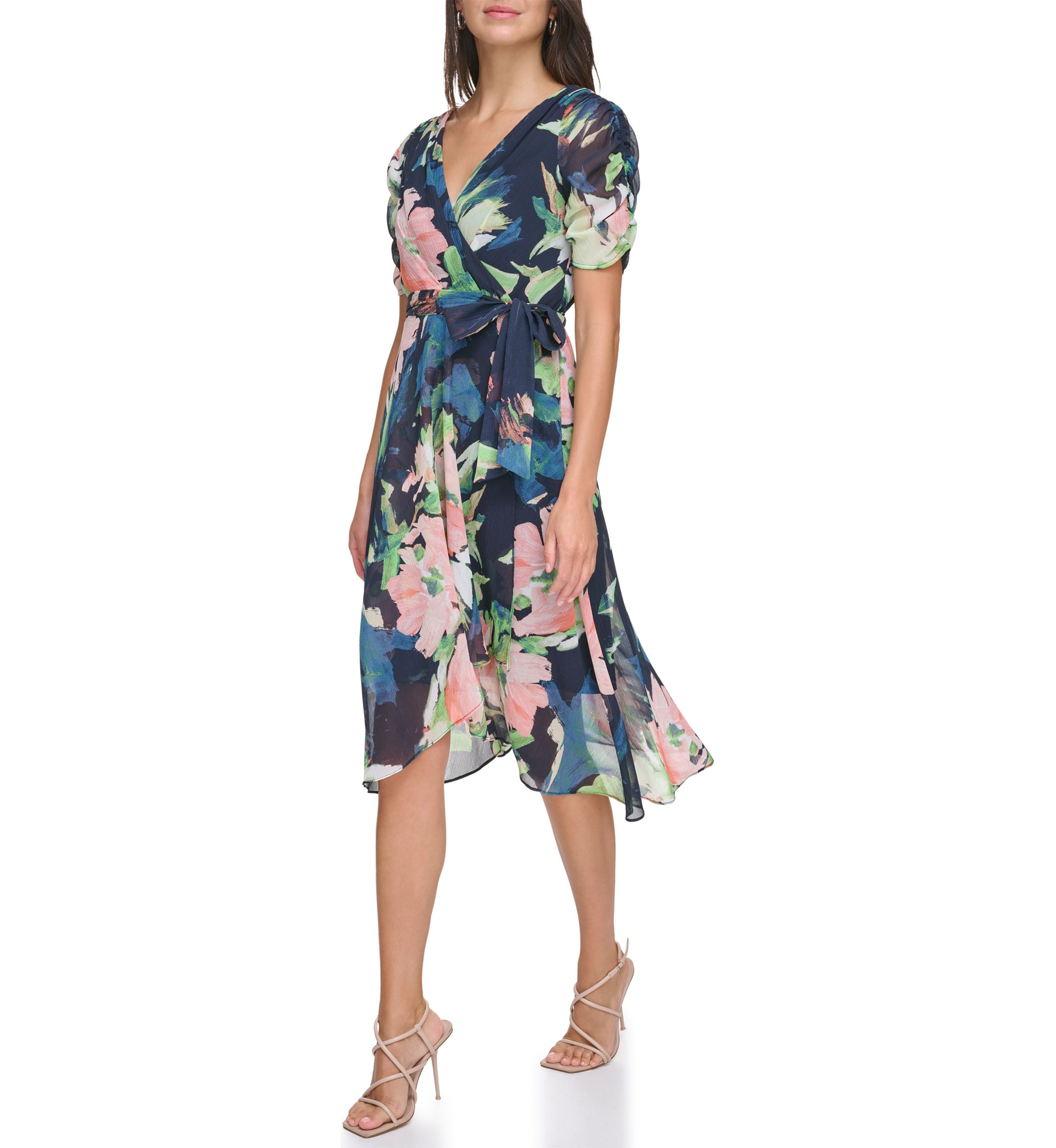 Womens Tie Waist Floral Printed Dress
