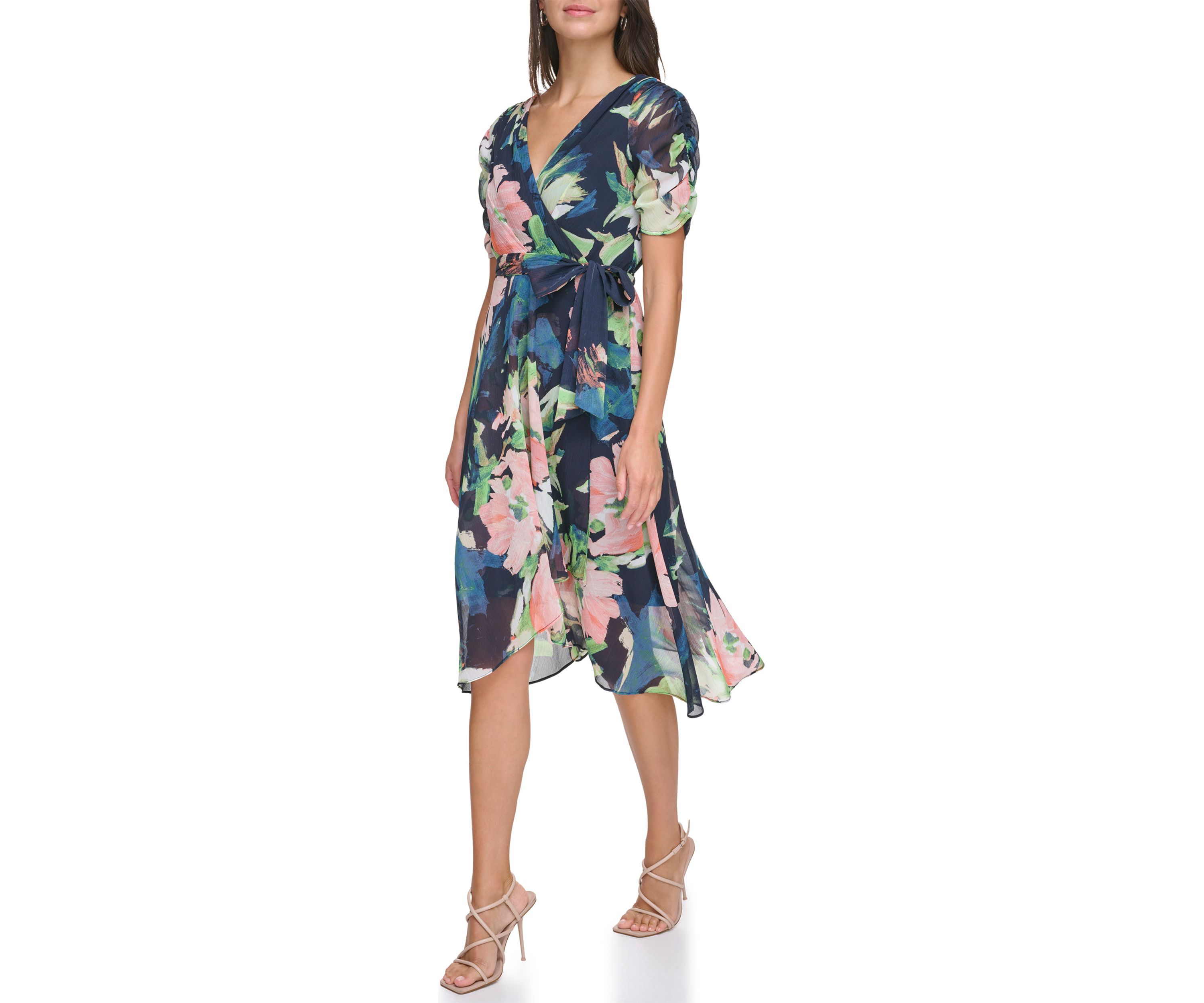 Womens Tie Waist Floral Printed Dress