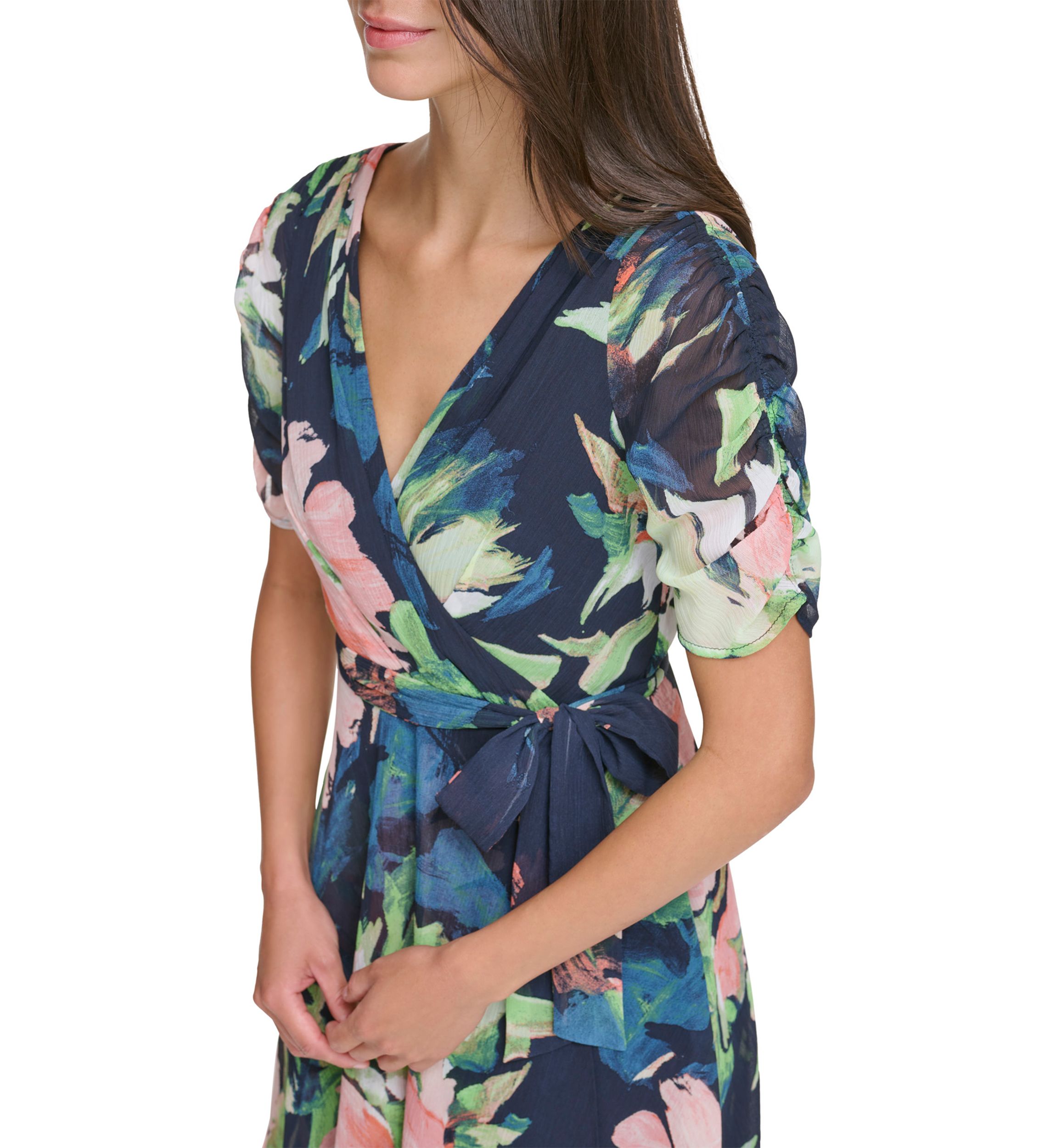 Womens Tie Waist Floral Printed Dress