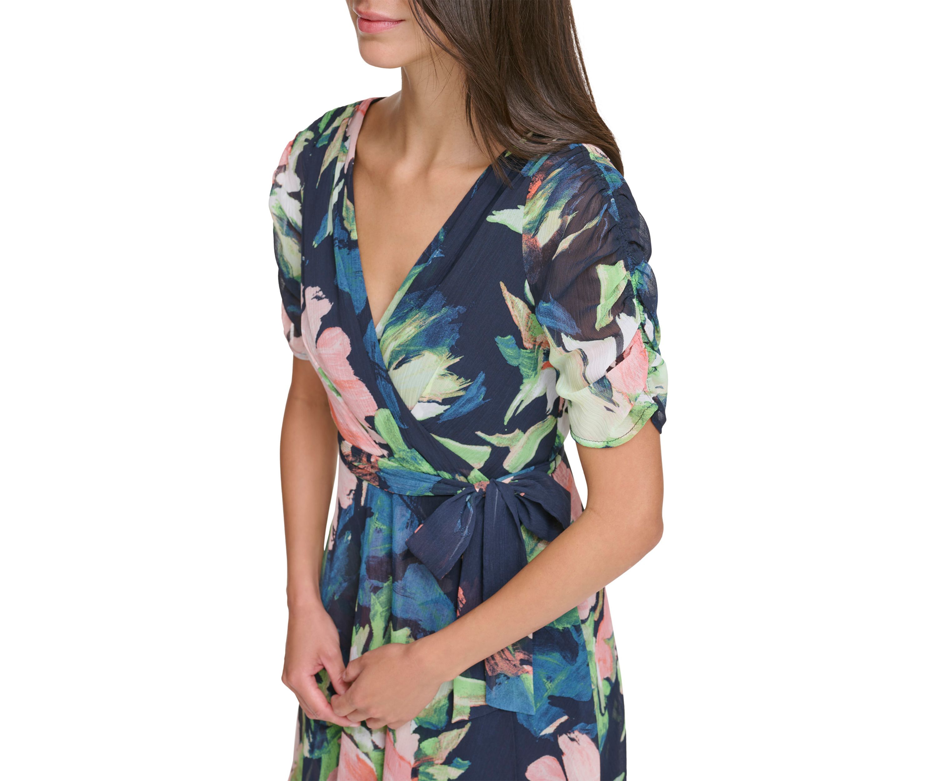 Womens Tie Waist Floral Printed Dress