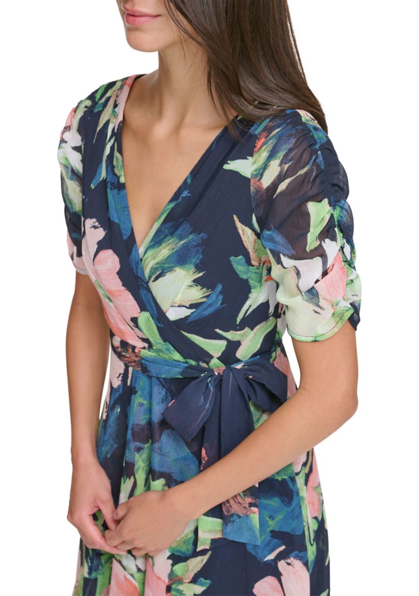 Womens Tie Waist Floral Printed Dress