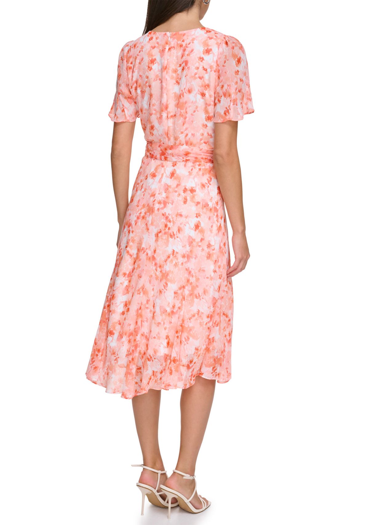 Womens Floral Printed Tie Waist Fit and Flare Dress
