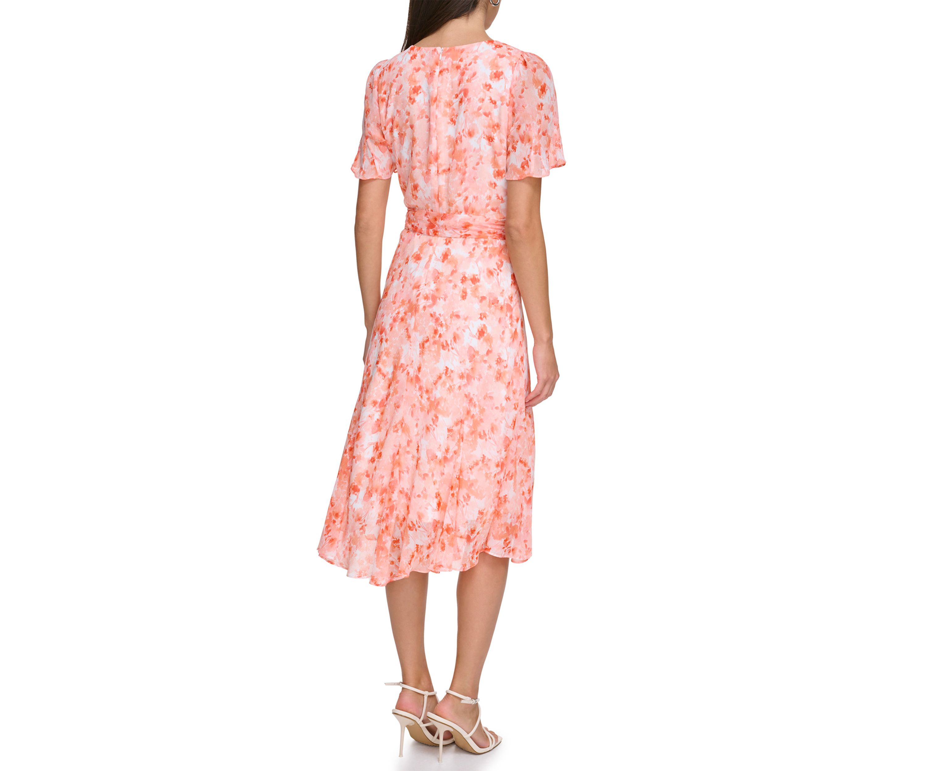 Womens Floral Printed Tie Waist Fit and Flare Dress