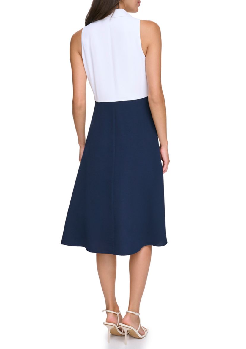 Womens Sleeveless Color Blocked Fit and Flare Dress