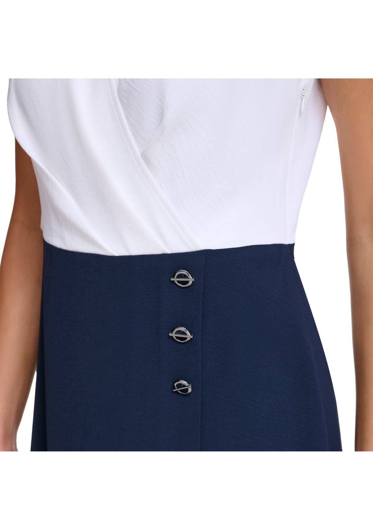 Womens Sleeveless Color Blocked Fit and Flare Dress