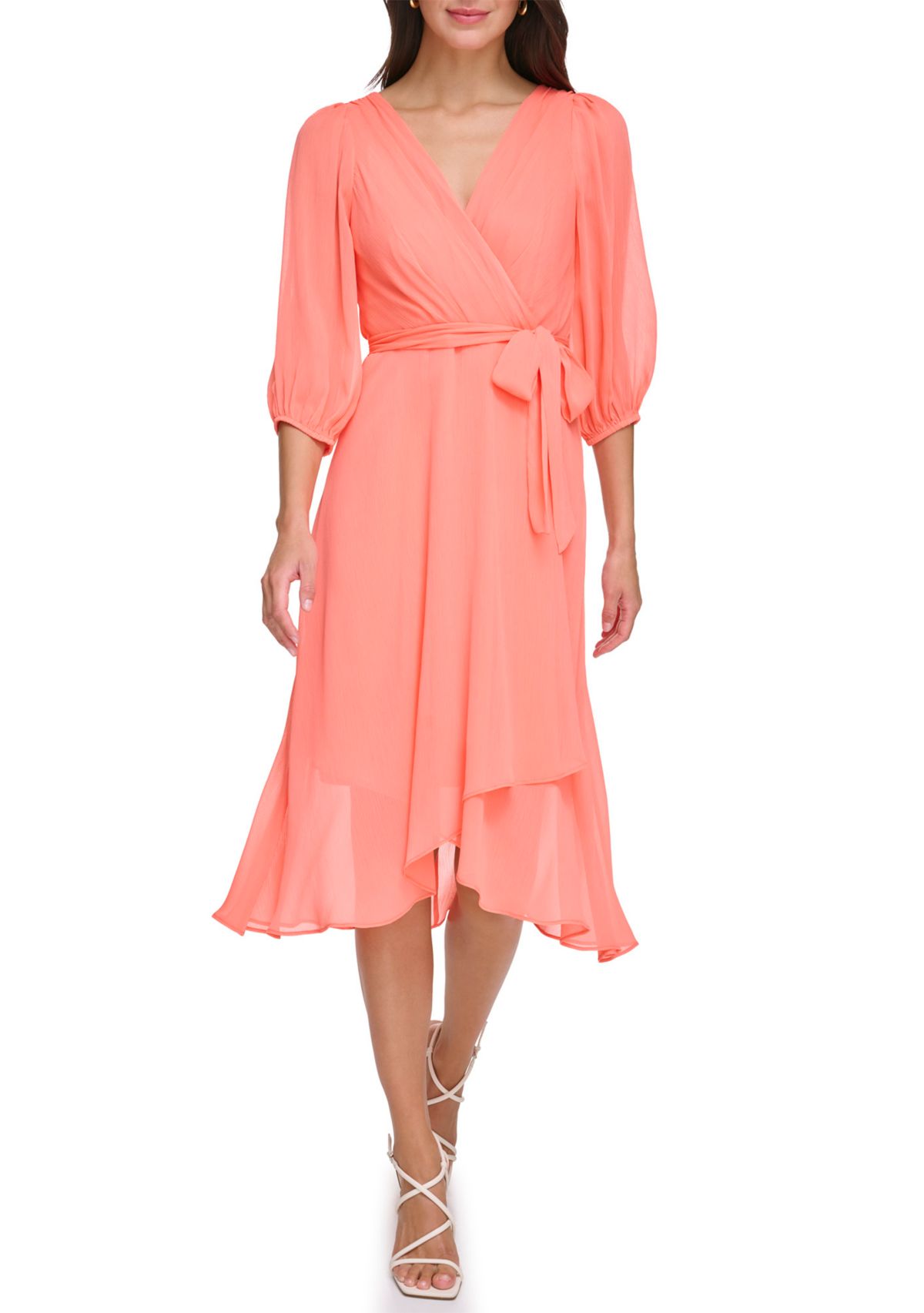 Womens Solid Tie Waist Fit and Flare Dress