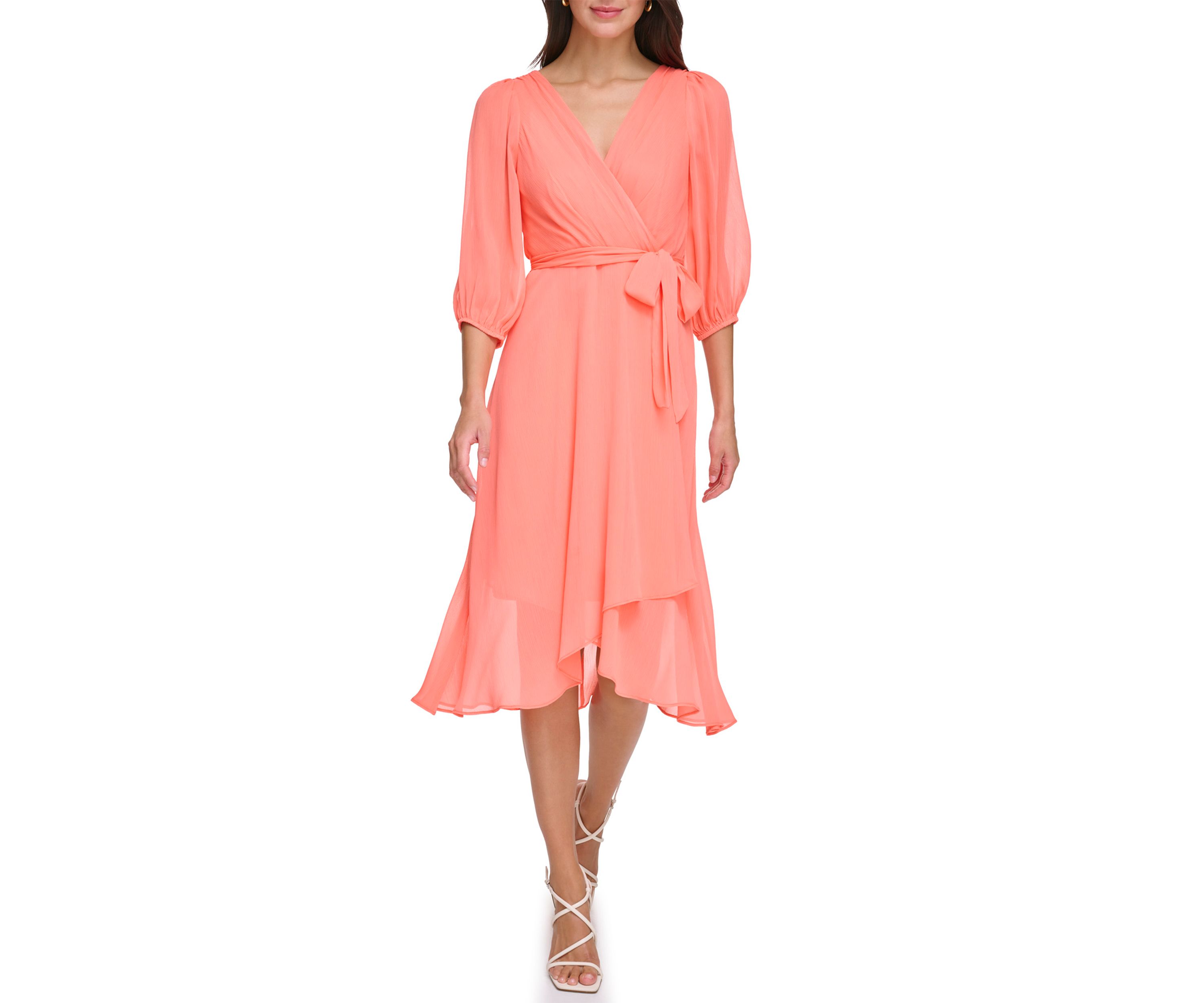 Womens Solid Tie Waist Fit and Flare Dress
